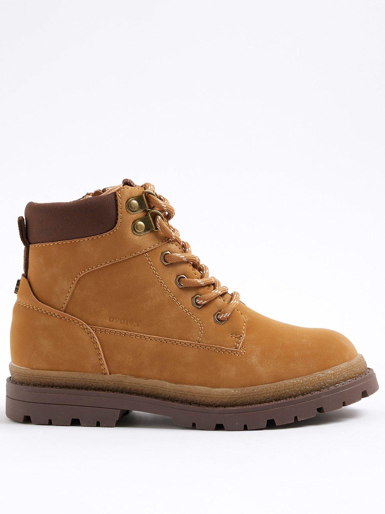 front image of river-island-older-boys-lace-up-worker-boots-beige