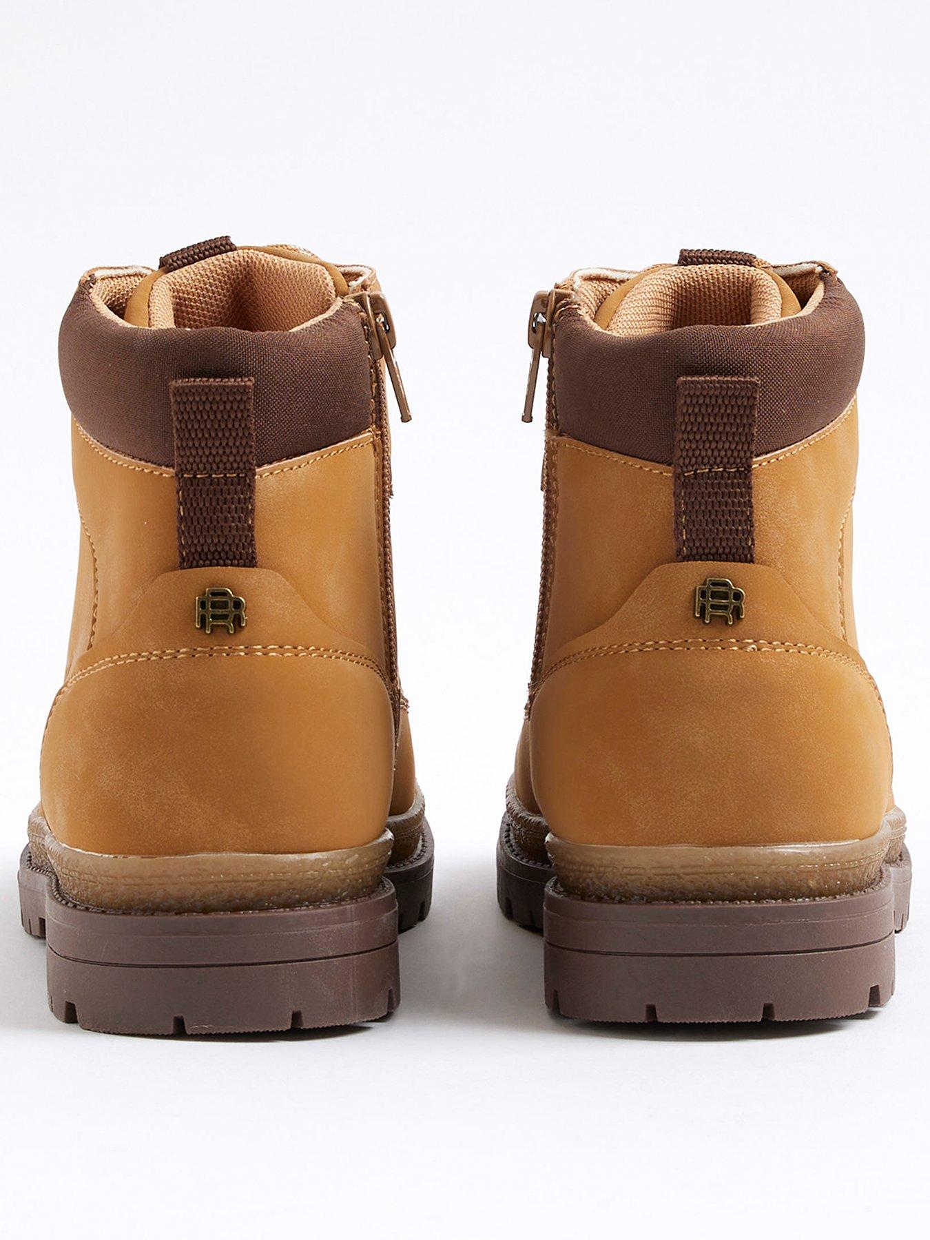  image of river-island-older-boys-lace-up-worker-boots-beige