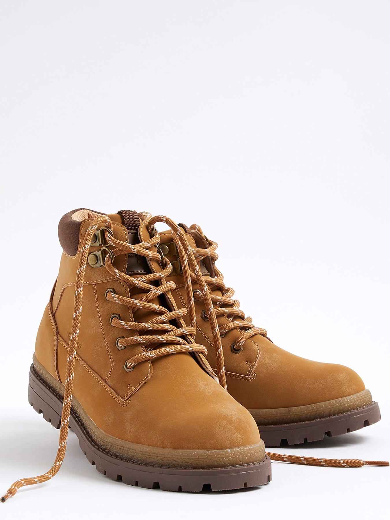  image of river-island-older-boys-lace-up-worker-boots-beige