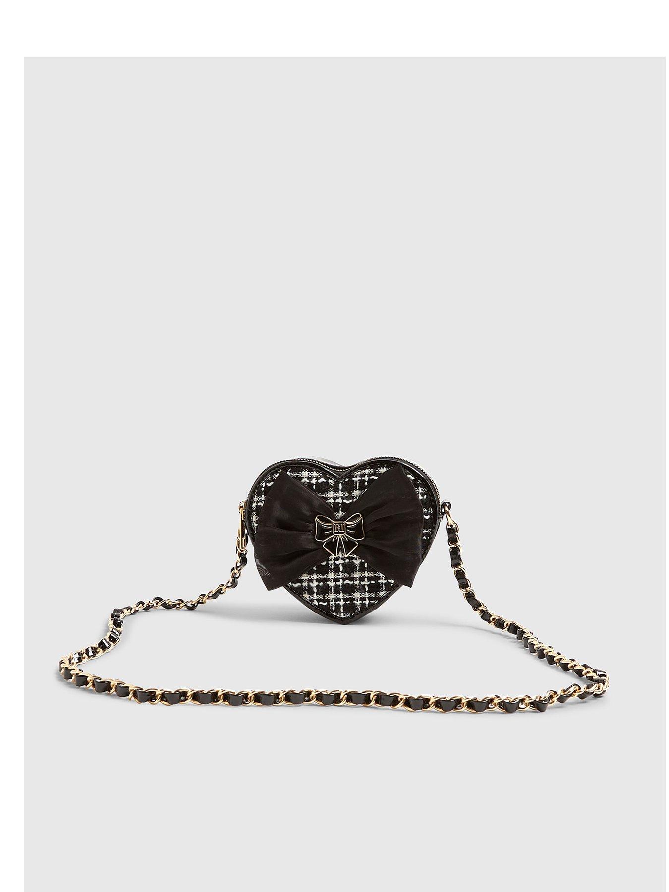 front image of river-island-older-girls-boucle-heart-bow-crossbody-bag-black