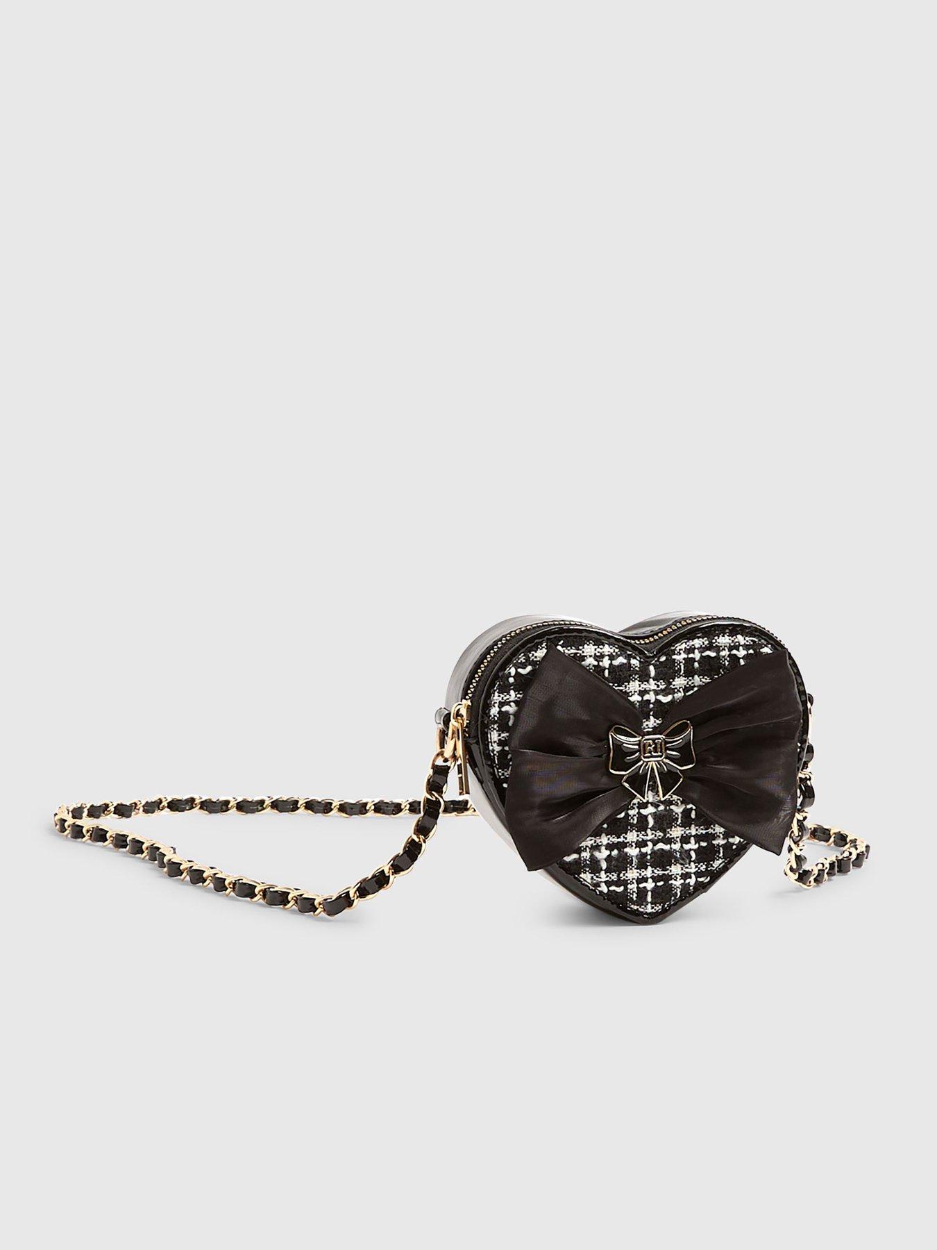  image of river-island-older-girls-boucle-heart-bow-crossbody-bag-black