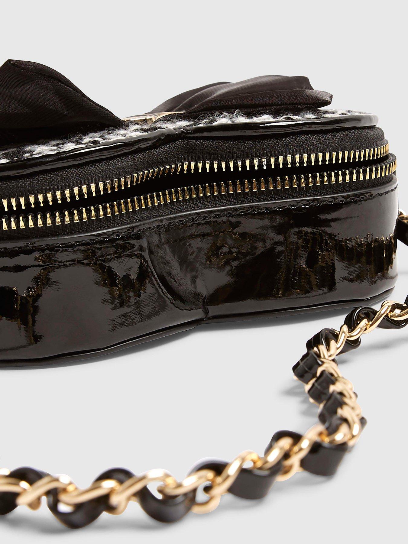  image of river-island-older-girls-boucle-heart-bow-crossbody-bag-black