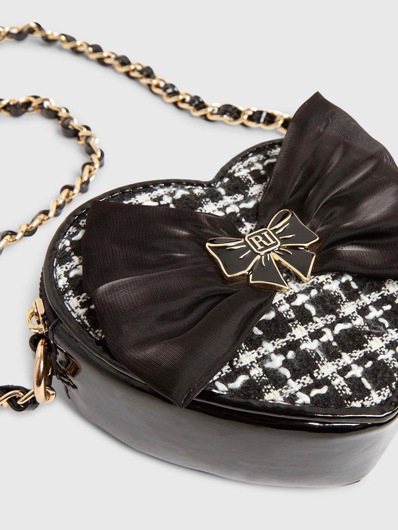  image of river-island-older-girls-boucle-heart-bow-crossbody-bag-black