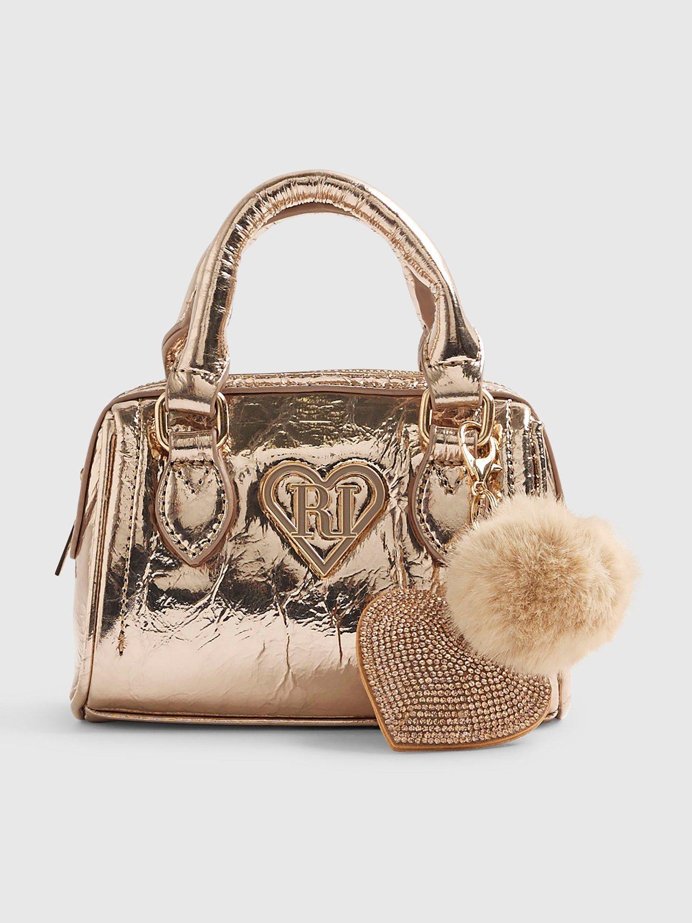  image of river-island-older-girls-mini-bowler-bag-and-card-holder-gold