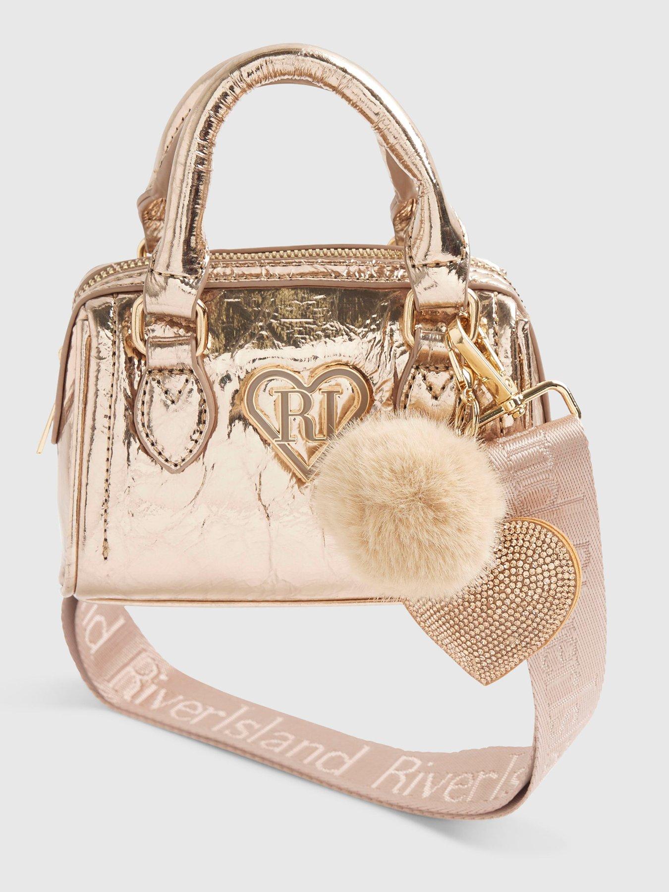  image of river-island-older-girls-mini-bowler-bag-and-card-holder-gold