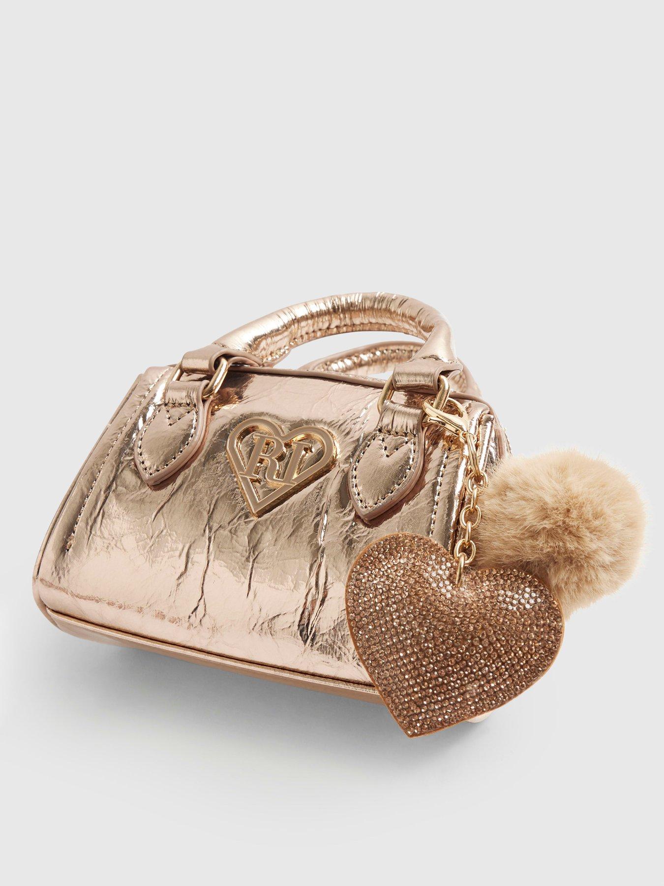  image of river-island-older-girls-mini-bowler-bag-and-card-holder-gold