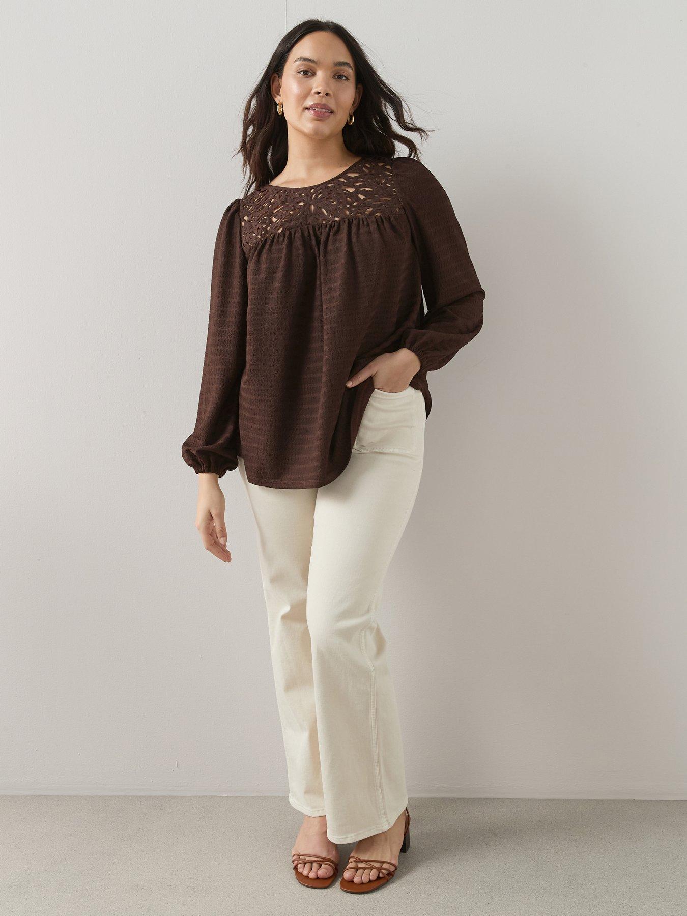 The Very Collection Curve Crochet Yoke Crinkle Top