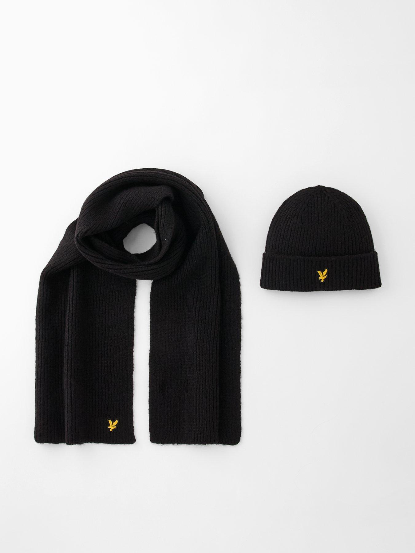  image of lyle-scott-brushed-scarf-and-beanie-set-black