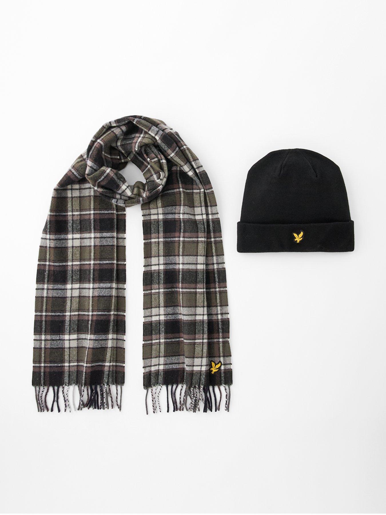 lyle-scott-lambswool-blend-scarf-and-beanie-set-black