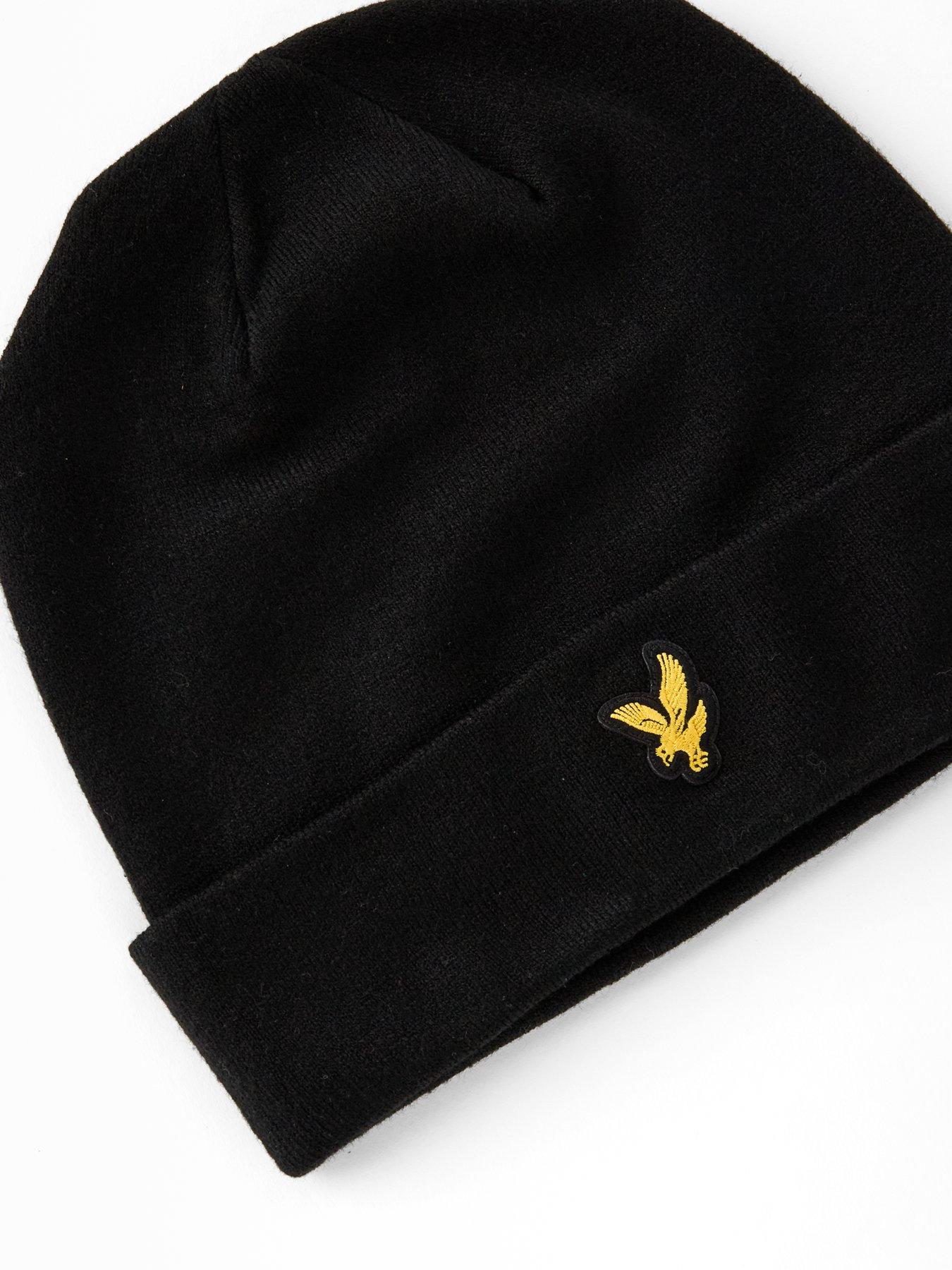  image of lyle-scott-lambswool-blend-scarf-and-beanie-set-black