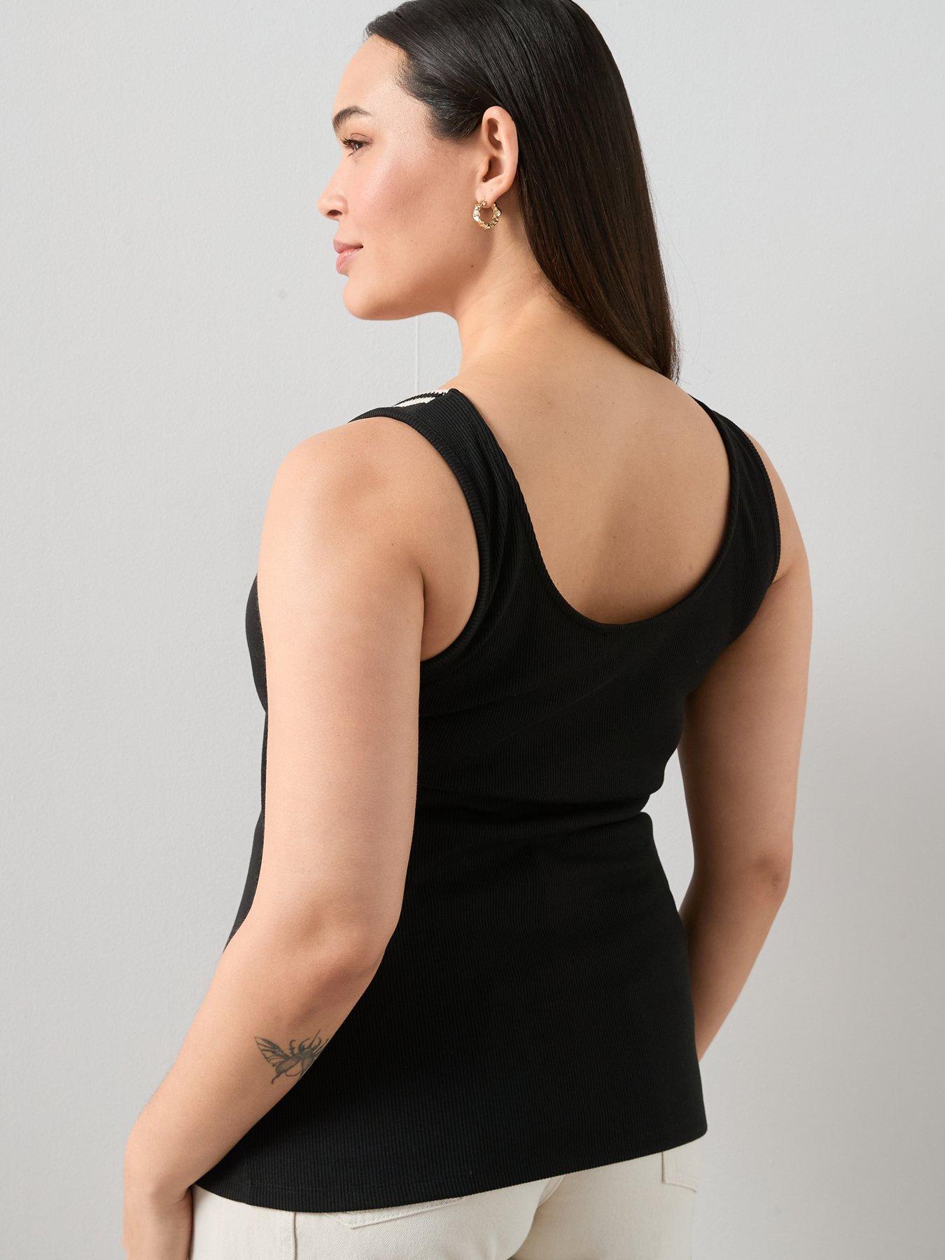 Image 2 of 6 of The Very Collection Curve Stitch Detail Rib Vest - Black