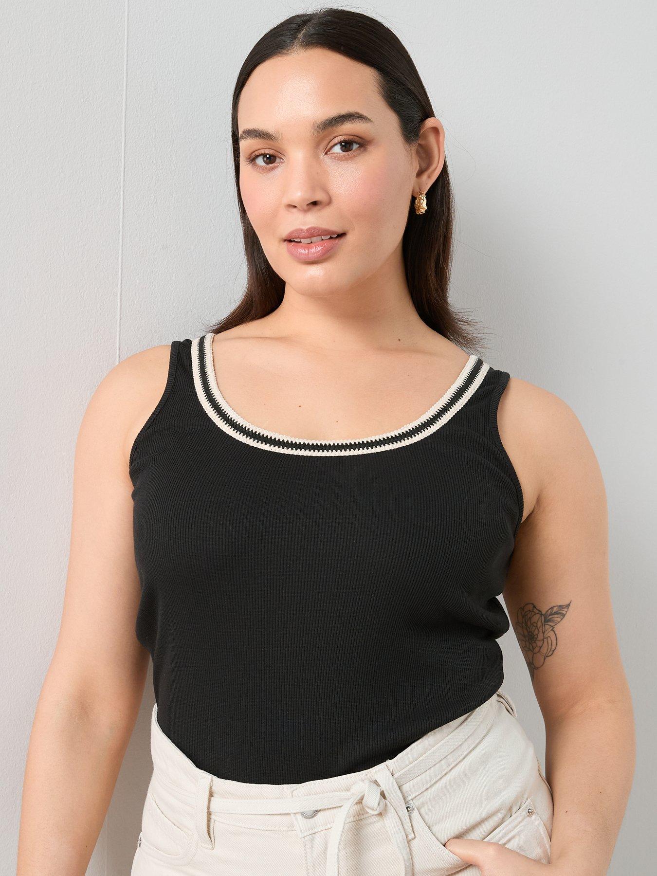 Image 6 of 6 of The Very Collection Curve Stitch Detail Rib Vest - Black