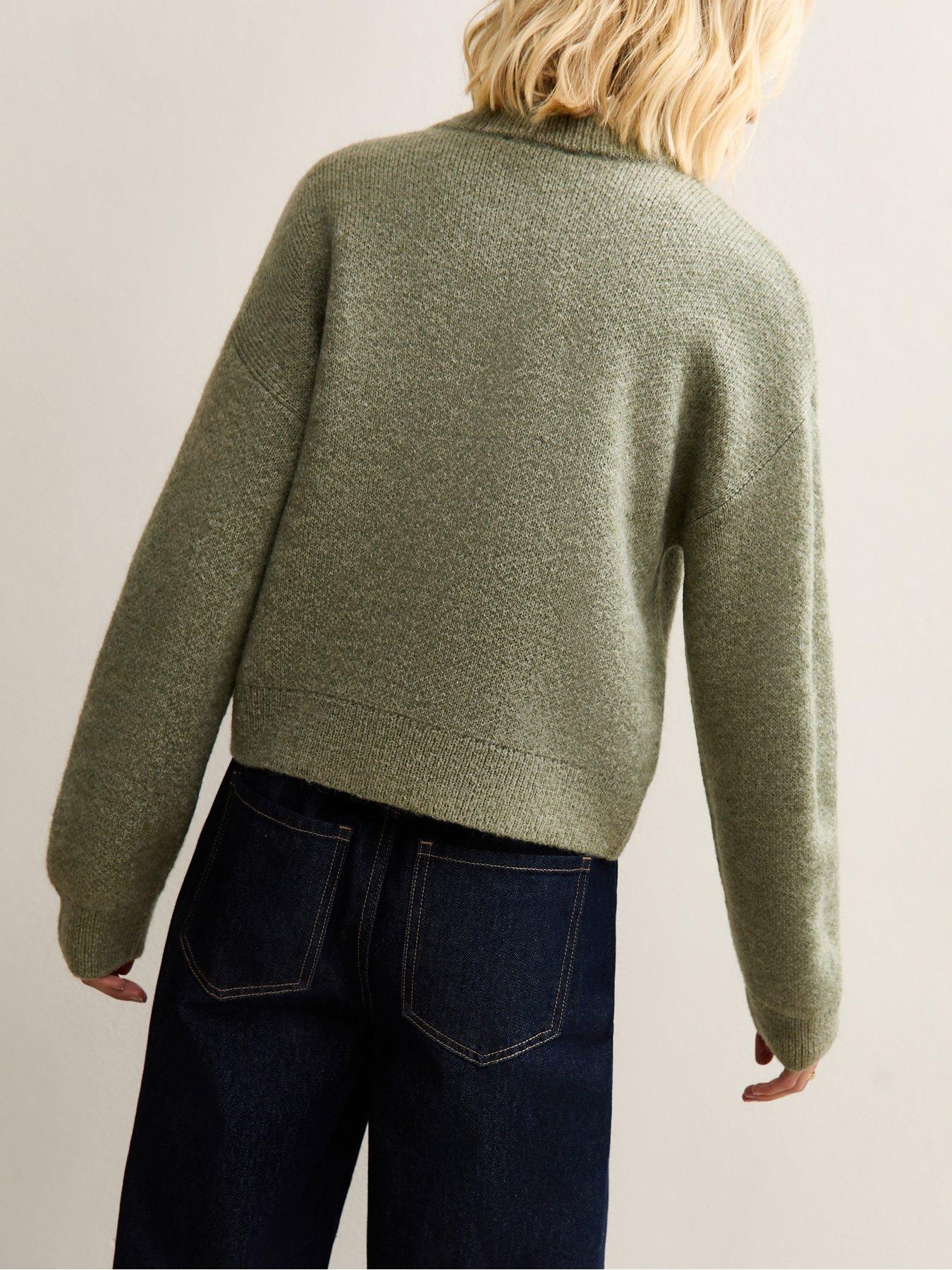  image of new-look-flap-pocket-knitted-bomber-jacket-green