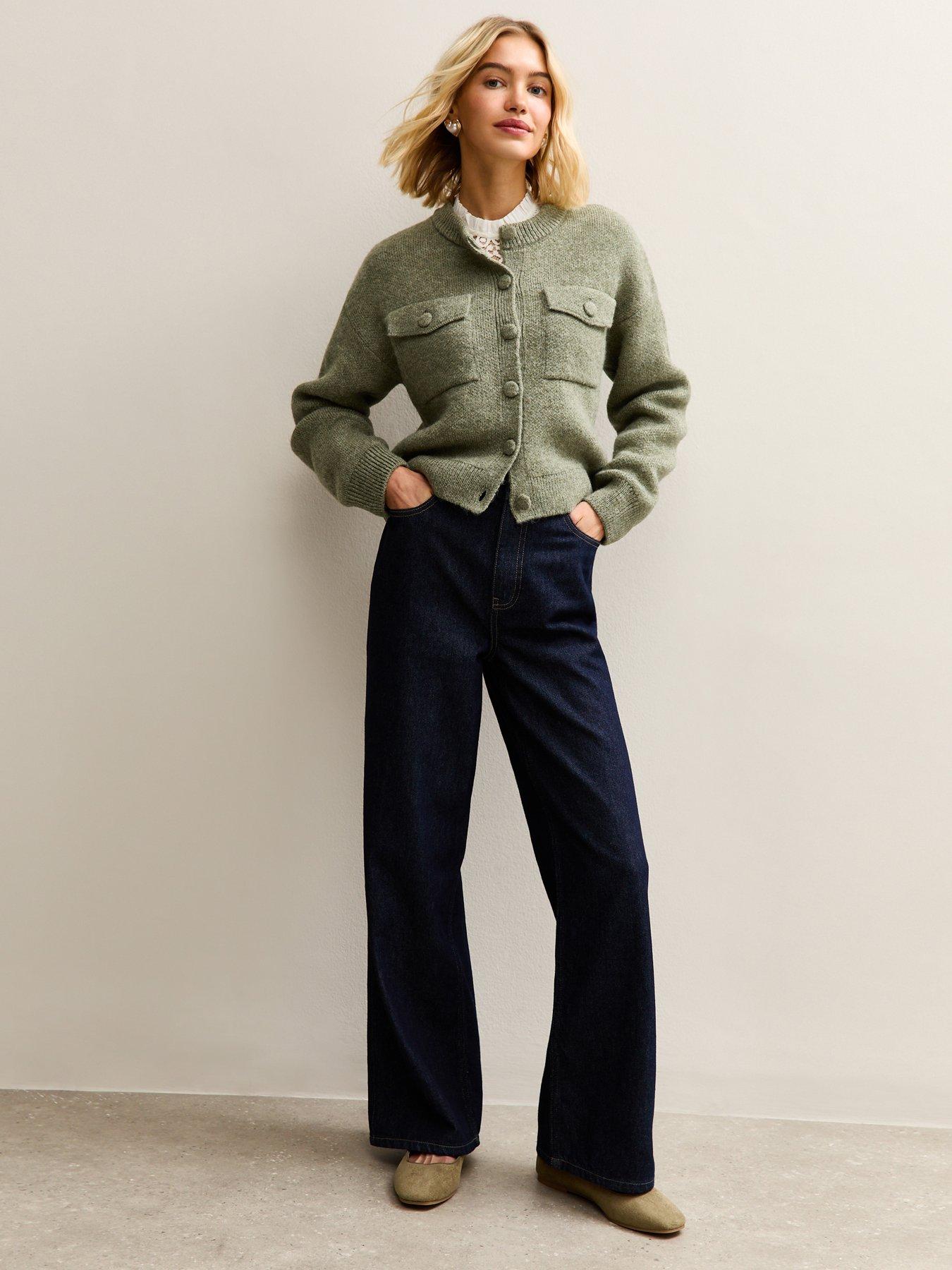  image of new-look-flap-pocket-knitted-bomber-jacket-green