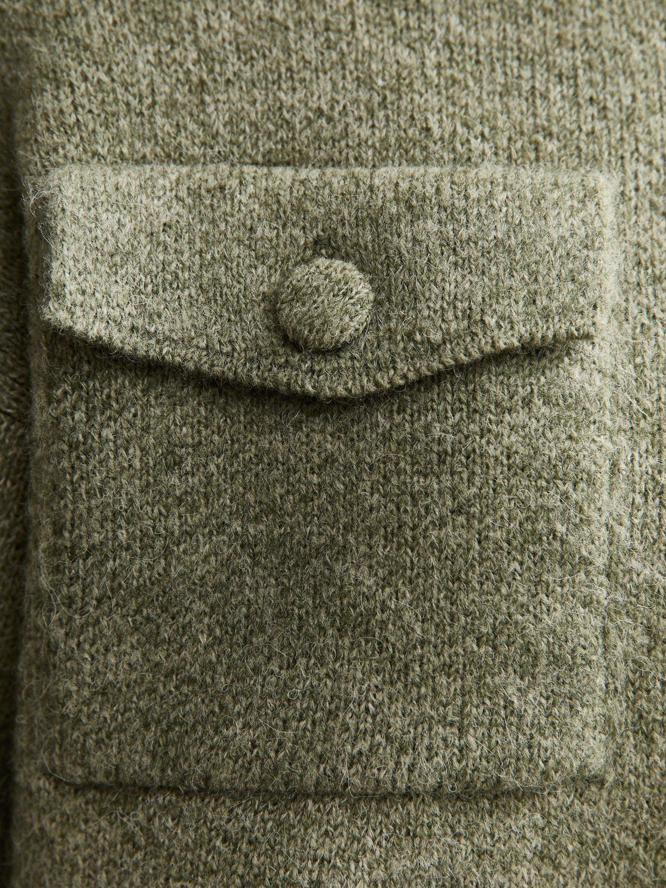  image of new-look-flap-pocket-knitted-bomber-jacket-green