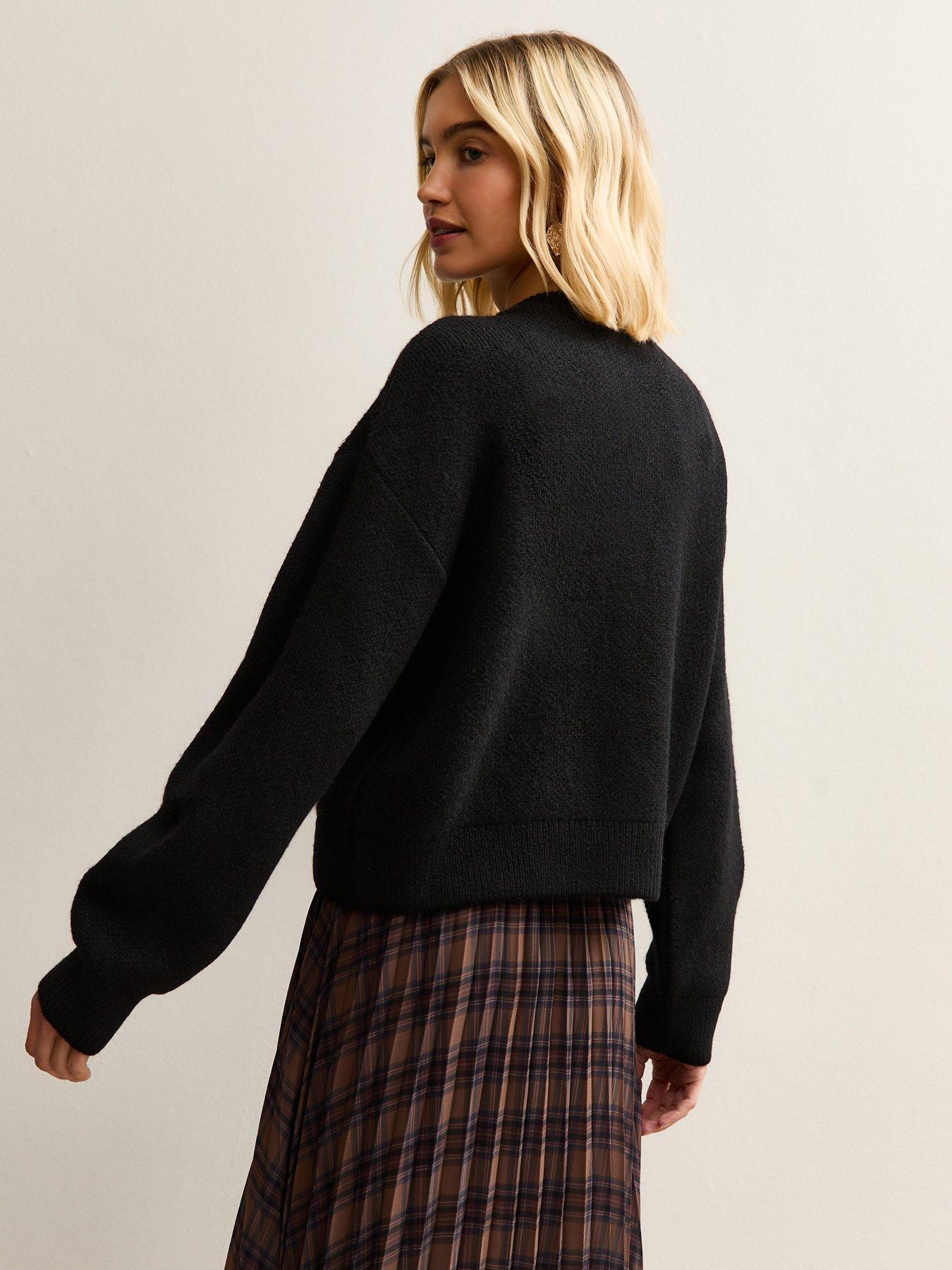 Image 2 of 6 of New Look Flap Pocket Knitted Bomber Jacket - Black