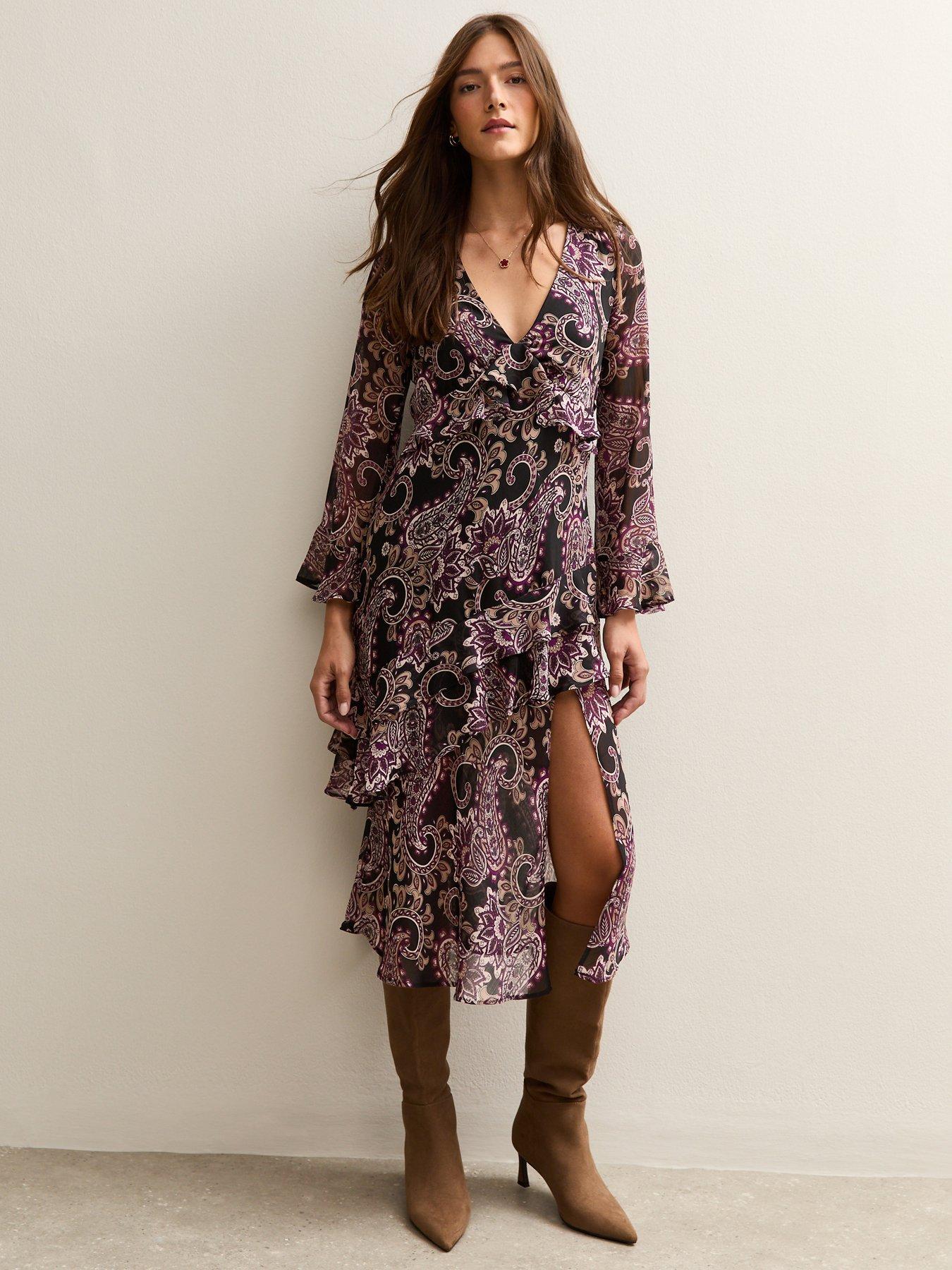 New Look Paisley Print Chiffon Midi Dress - Black