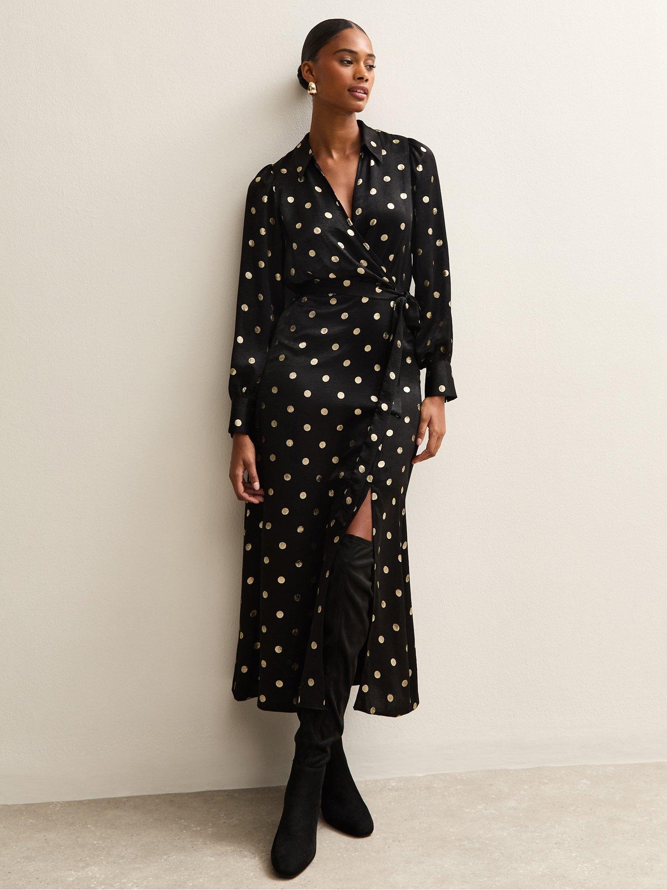 front image of new-look-selena-spot-satin-wrap-midi-black