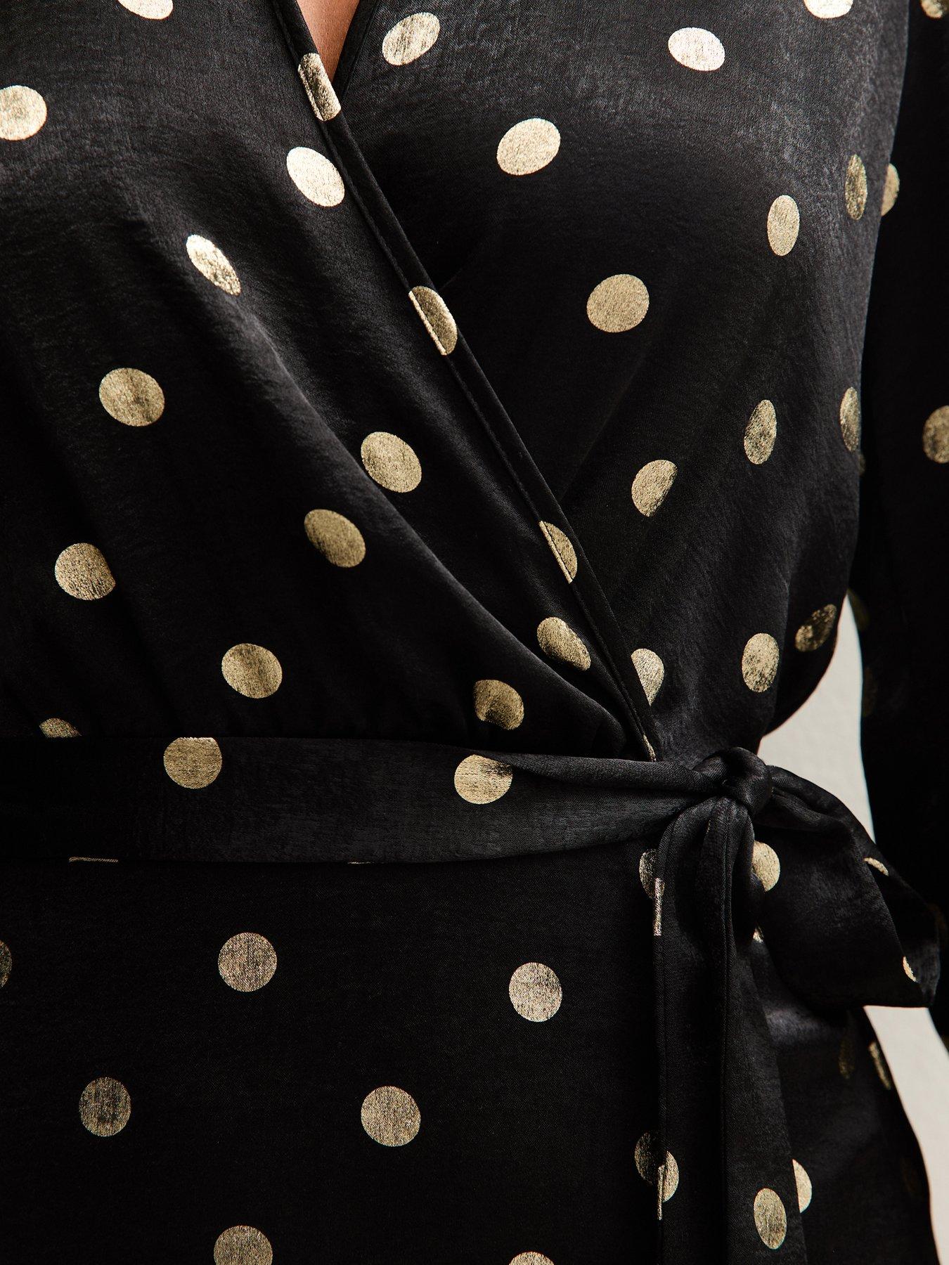  image of new-look-selena-spot-satin-wrap-midi-black