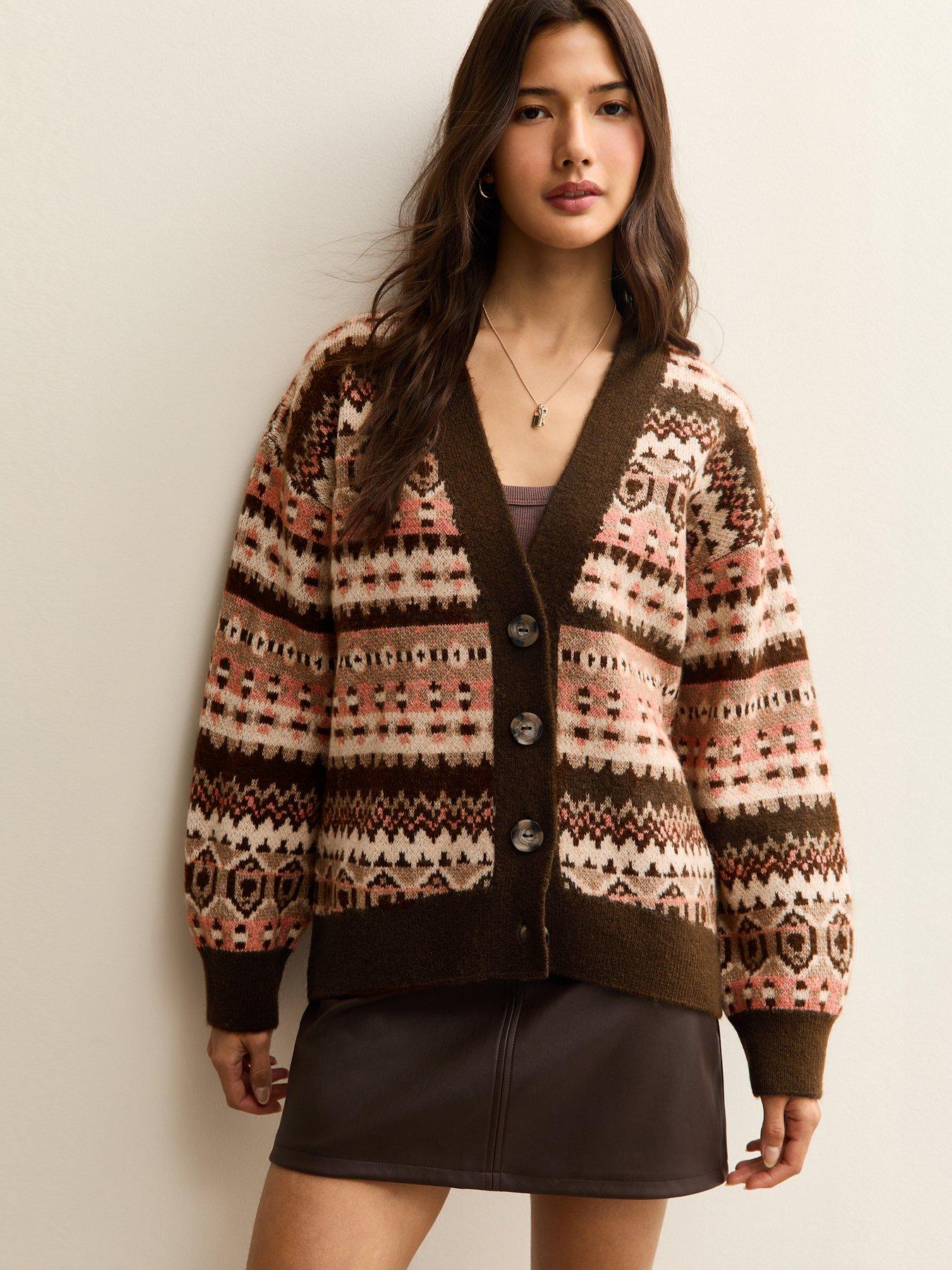  image of new-look-fairisle-v-neck-cardigan-brown