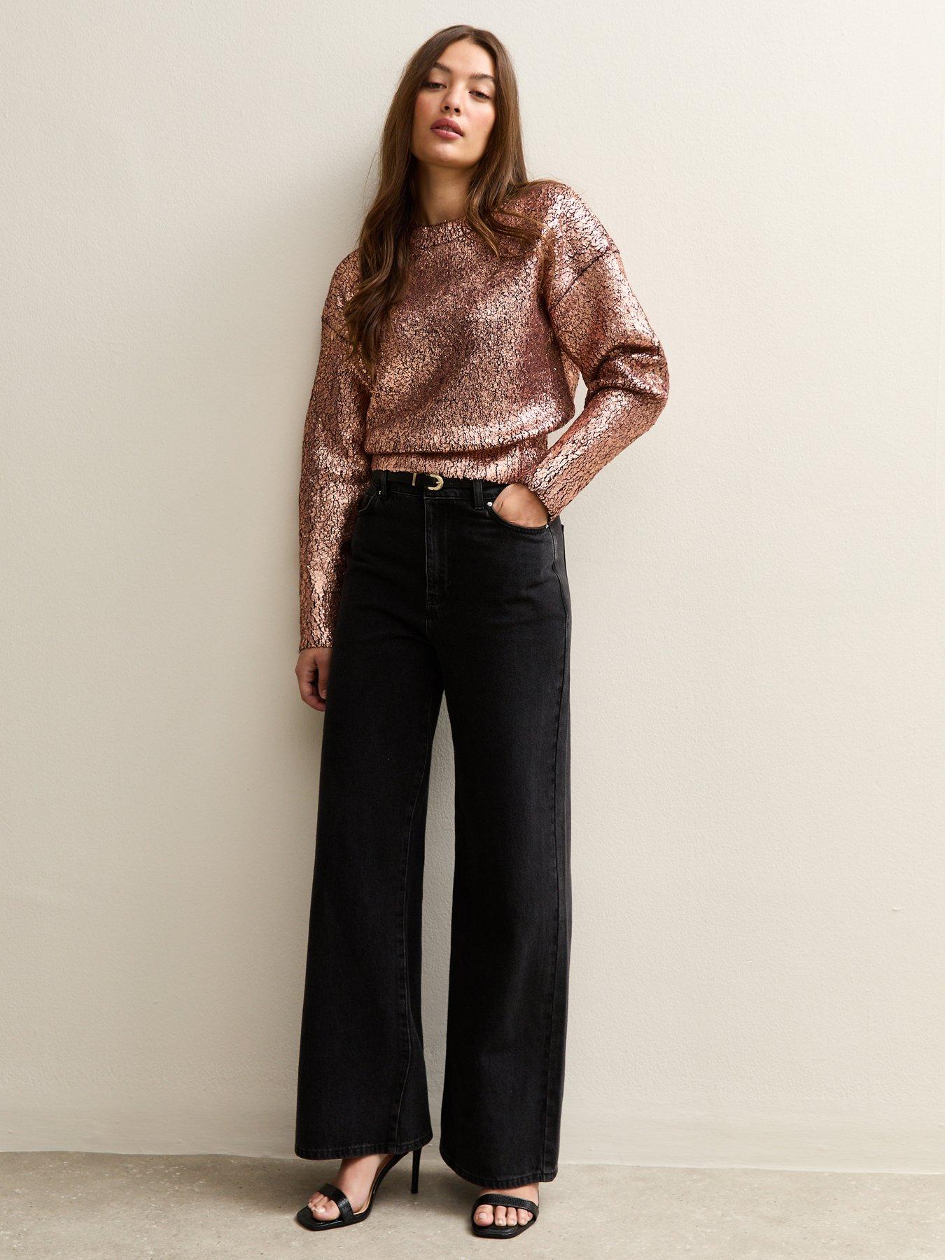  image of new-look-foil-print-jumper-brown