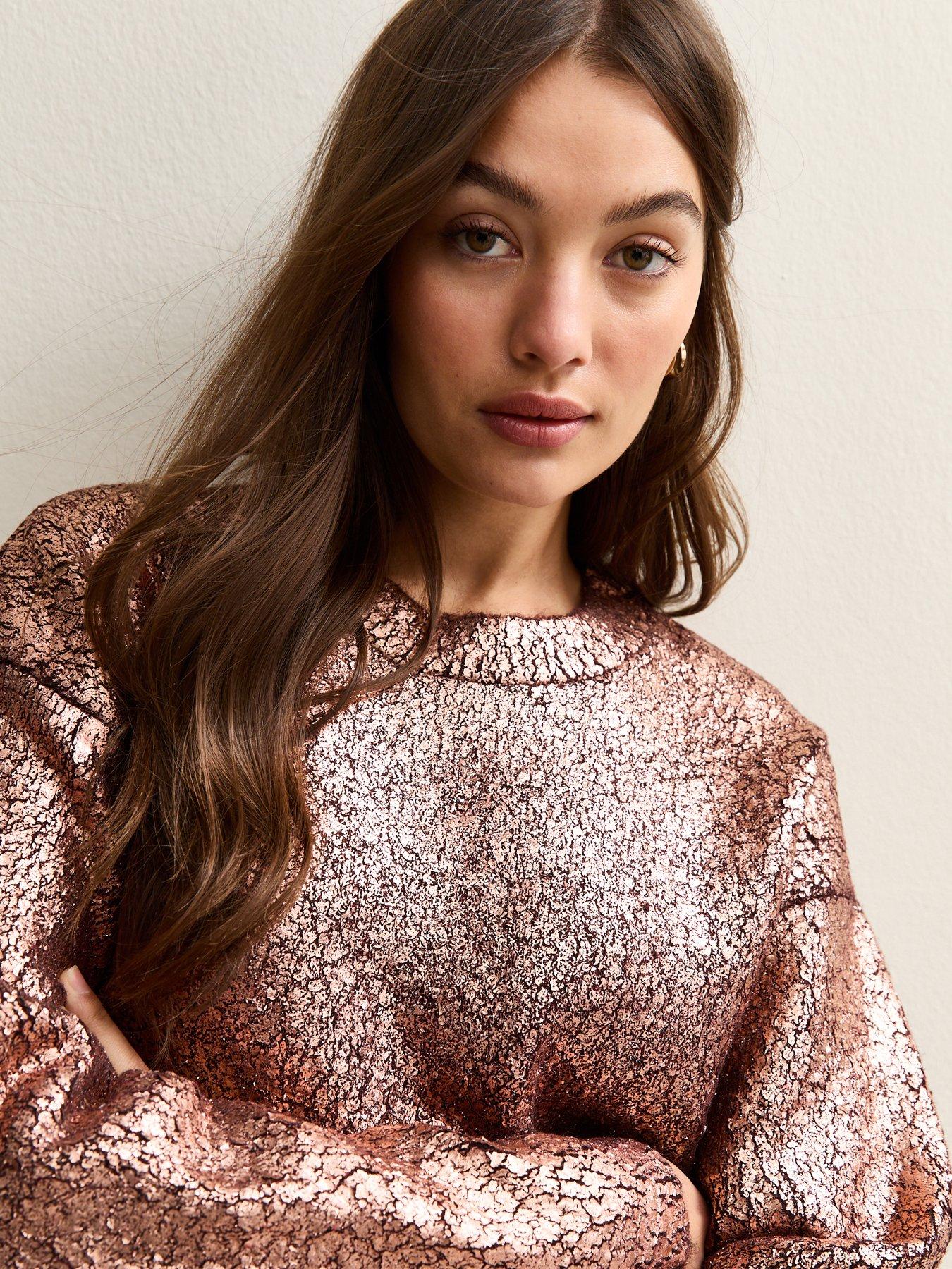  image of new-look-foil-print-jumper-brown