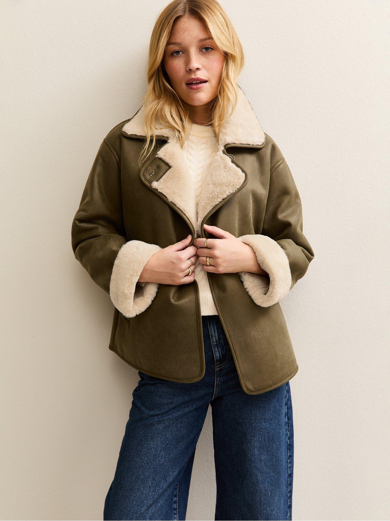 New Look Contrast Trim Bonded Jacket - Green