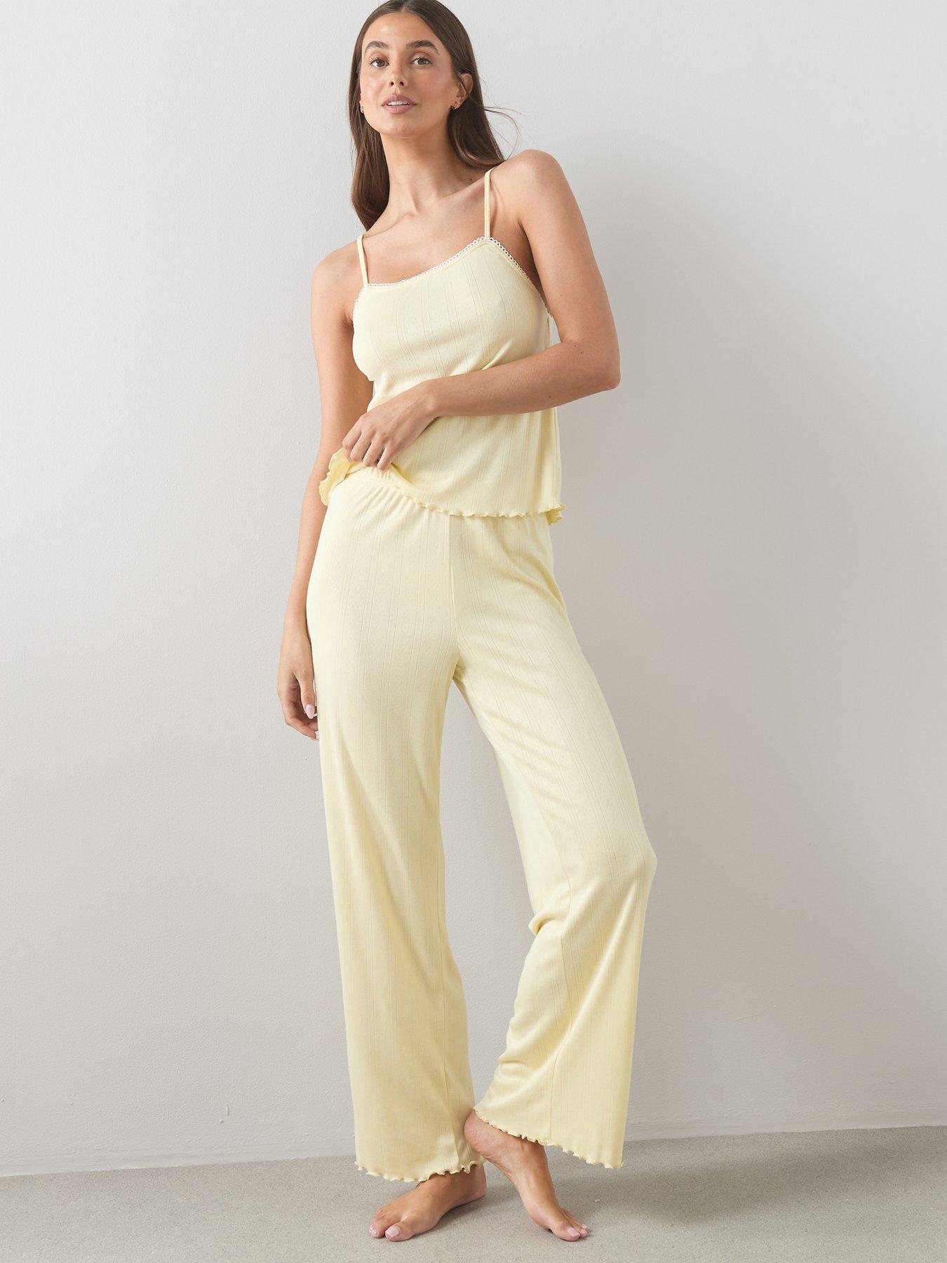The Very Collection Pointelle Cami And Wide Leg Bottom Pyjama Set - Yellow