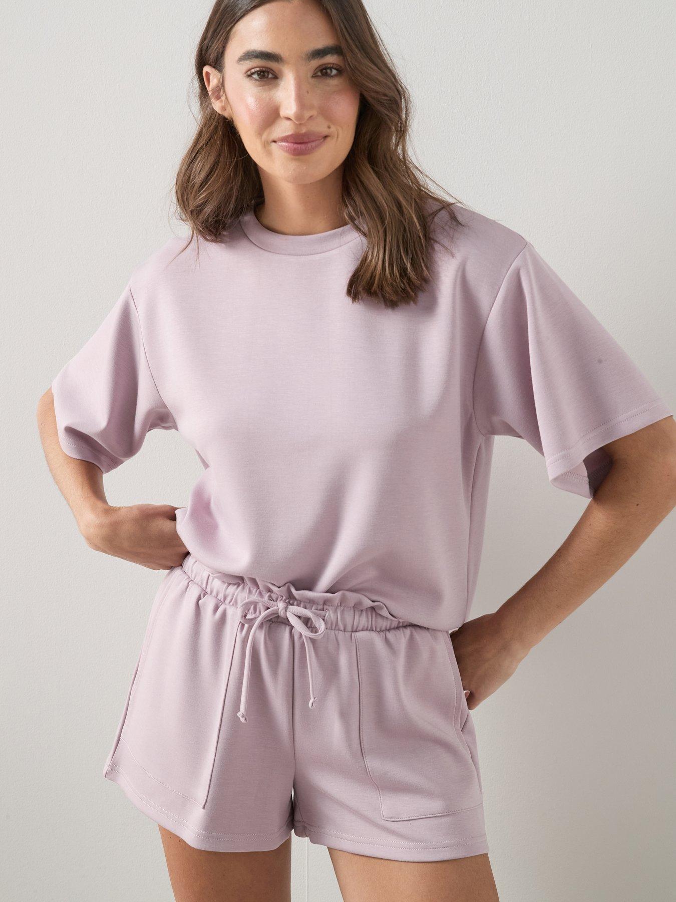 The Very Collection Scuba Short Sleeve Top And Short Pyjama Set - Purple