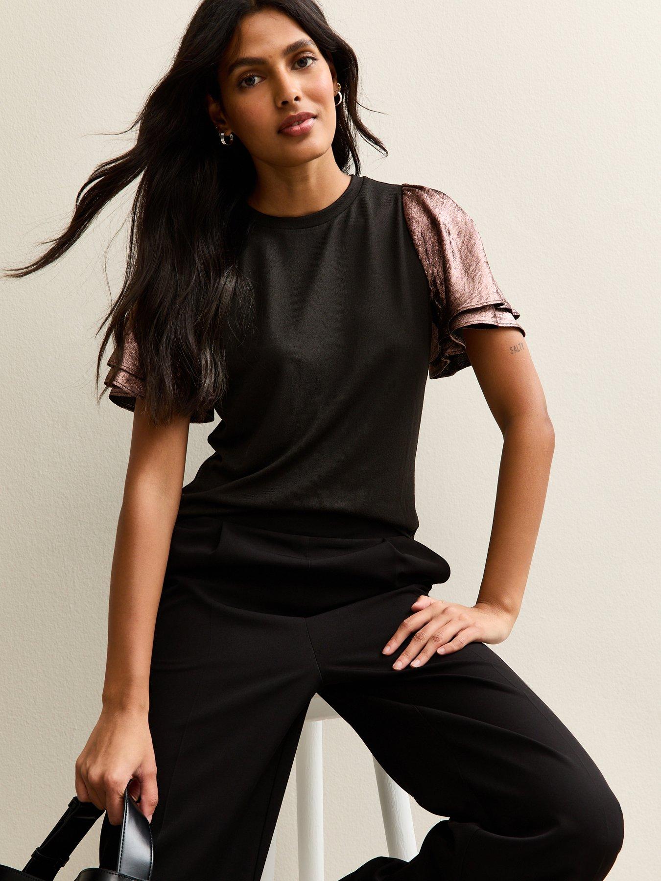 new-look-soft-touch-metallic-flutter-sleeve-top-pink