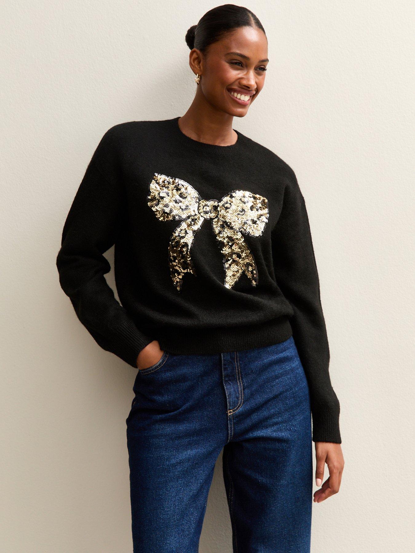 front image of new-look-sequin-bow-crew-neck-jumper-black