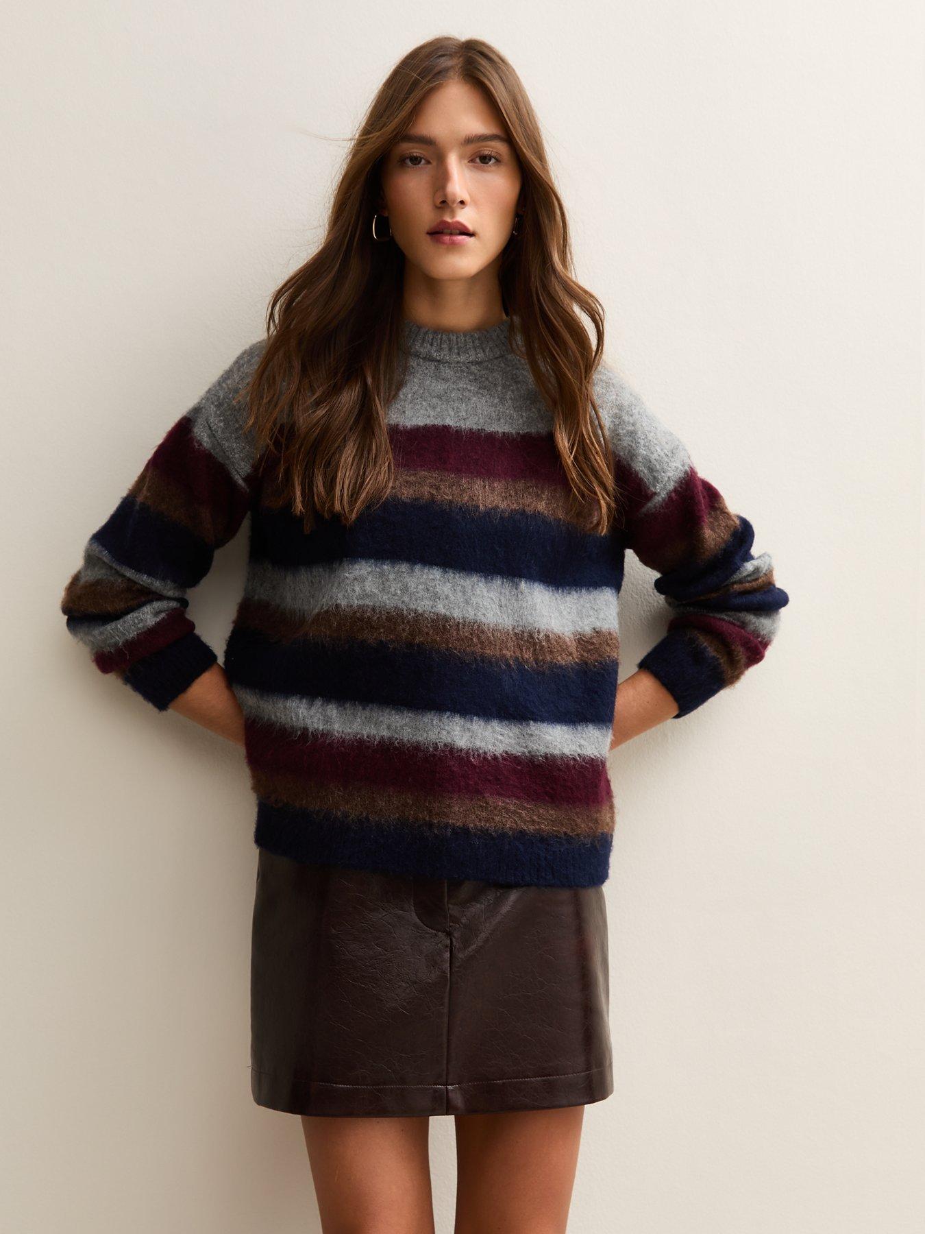 Image 1 of 5 of New Look Brushed Stripe Jumper - Grey