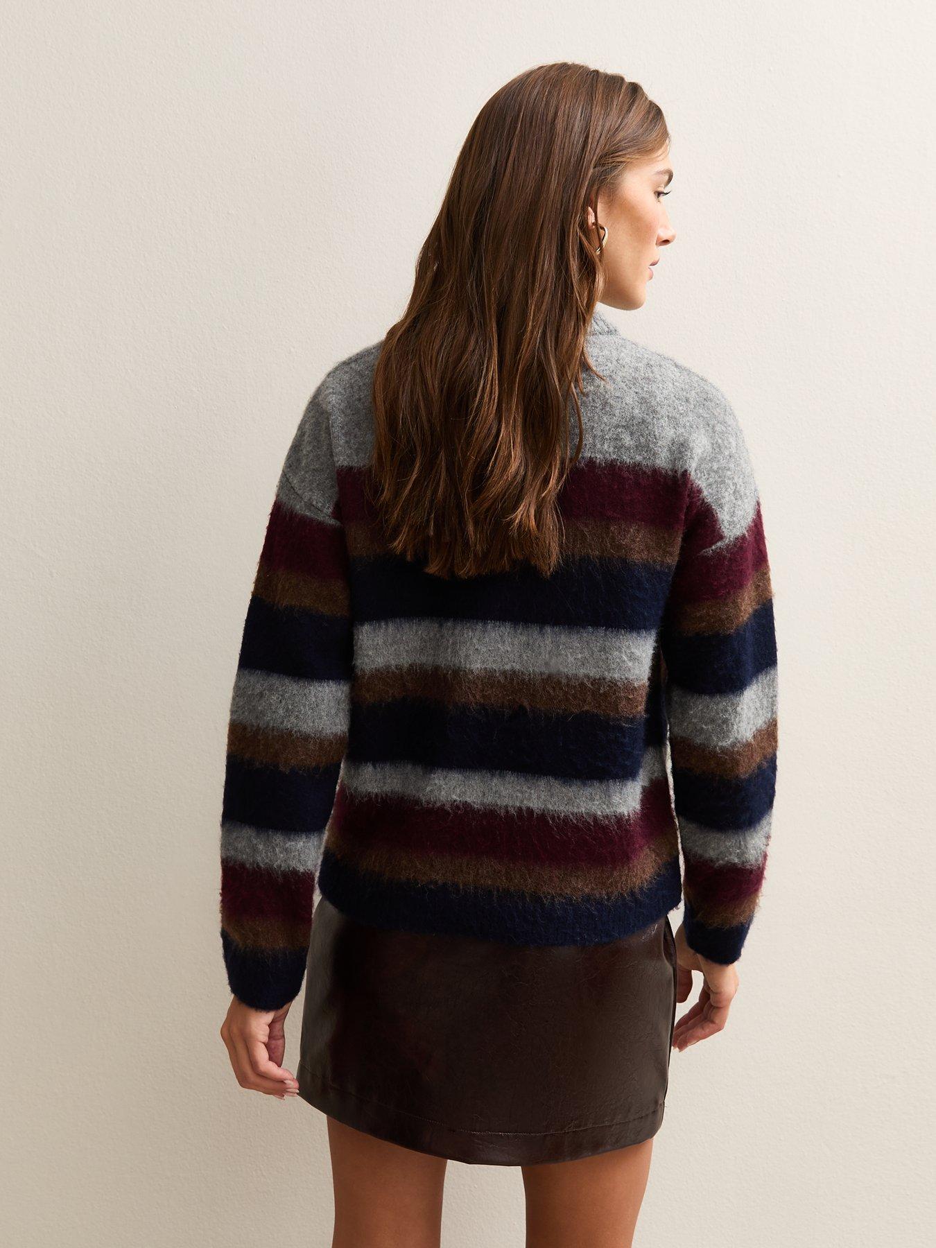 Image 2 of 5 of New Look Brushed Stripe Jumper - Grey