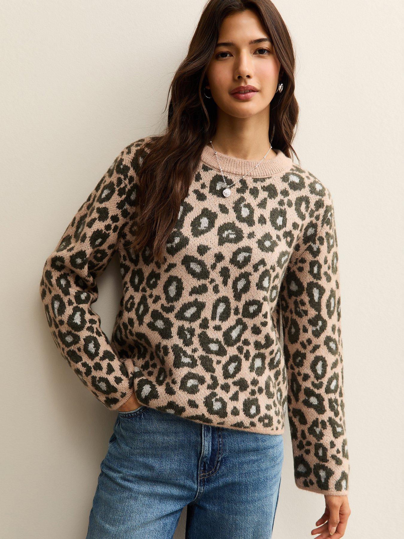 New Look Pink Leopard Crew Neck Jumper - Brown