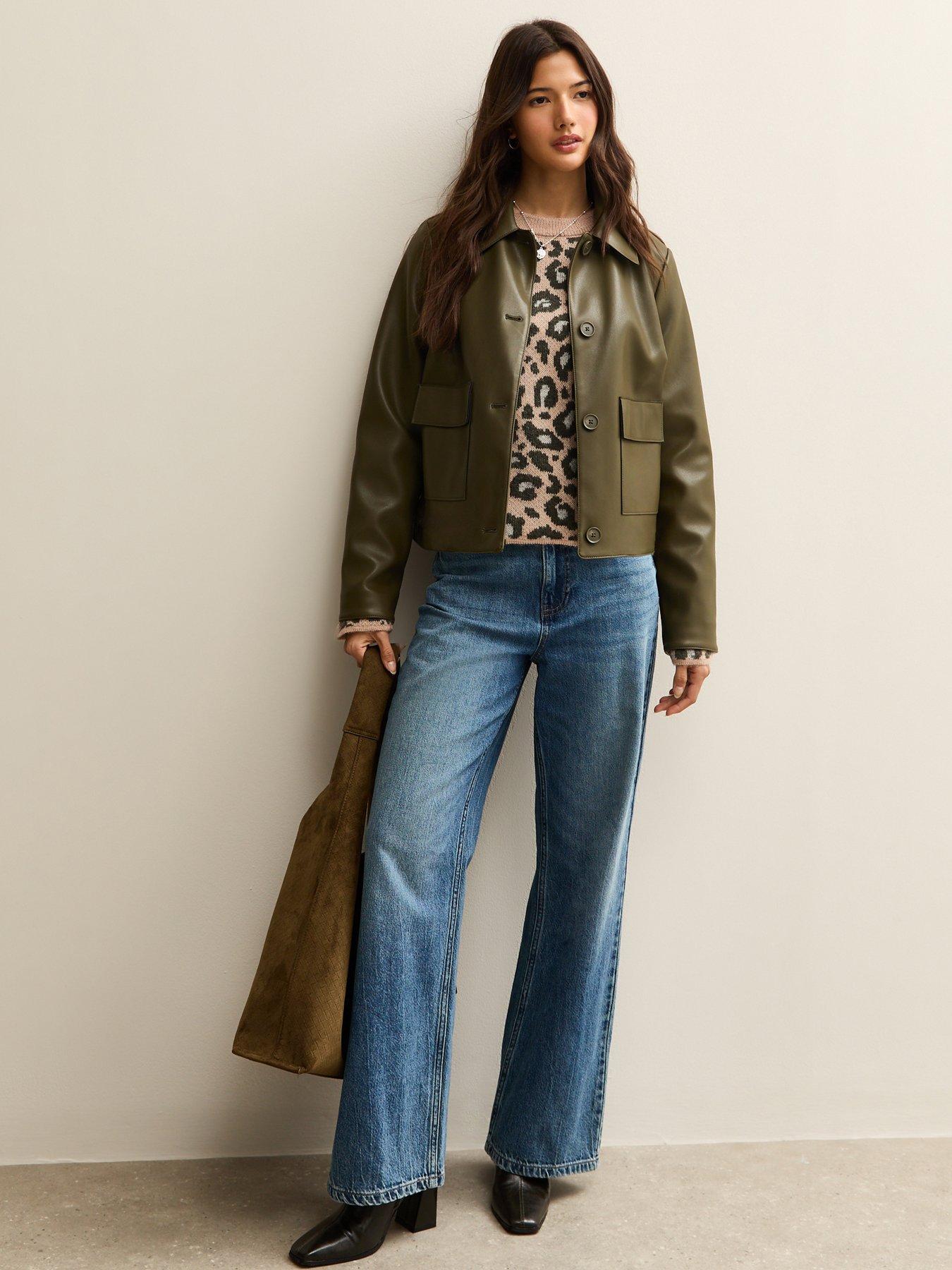  image of new-look-pink-leopard-crew-neck-jumper-brown