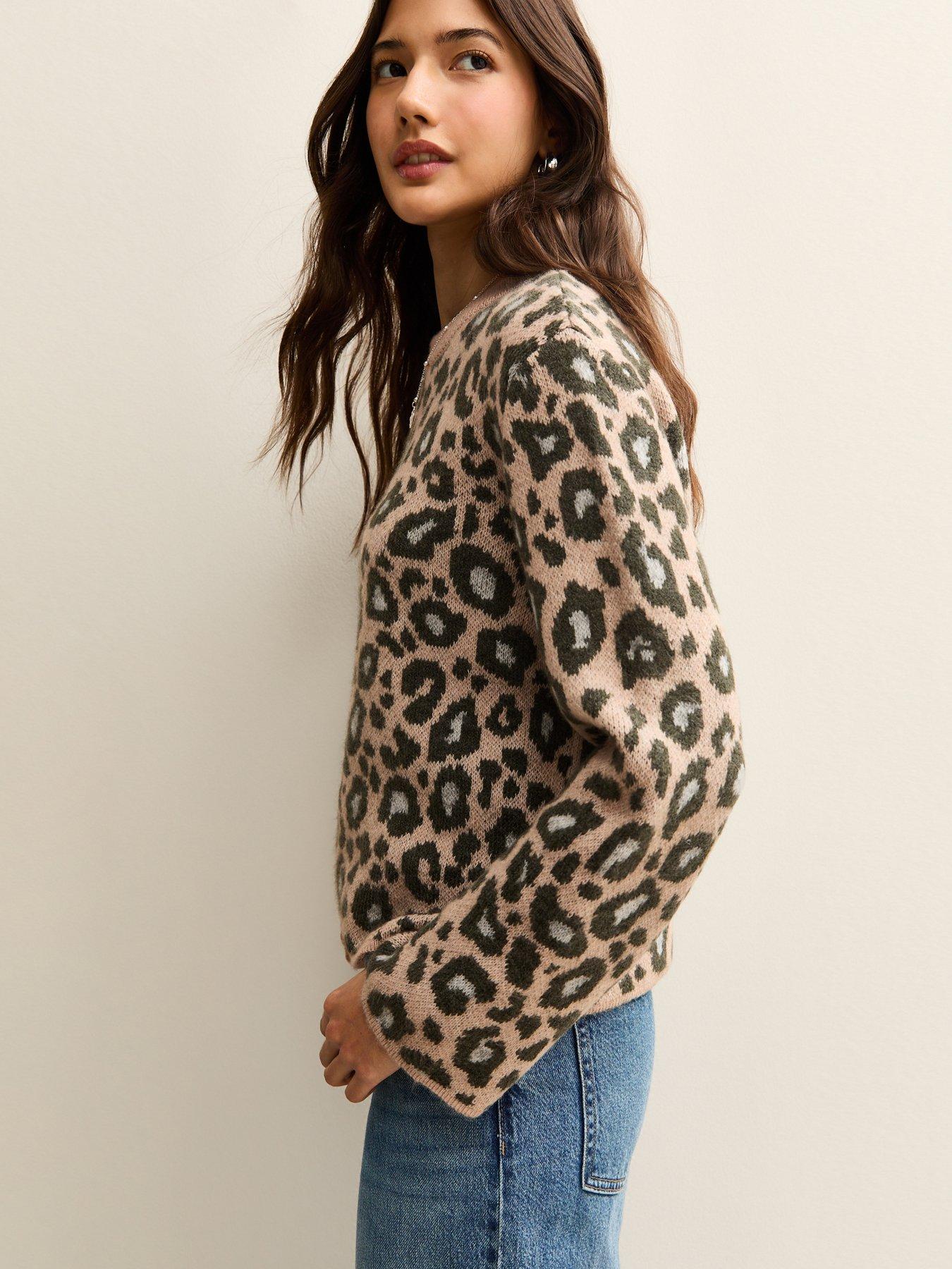  image of new-look-pink-leopard-crew-neck-jumper-brown