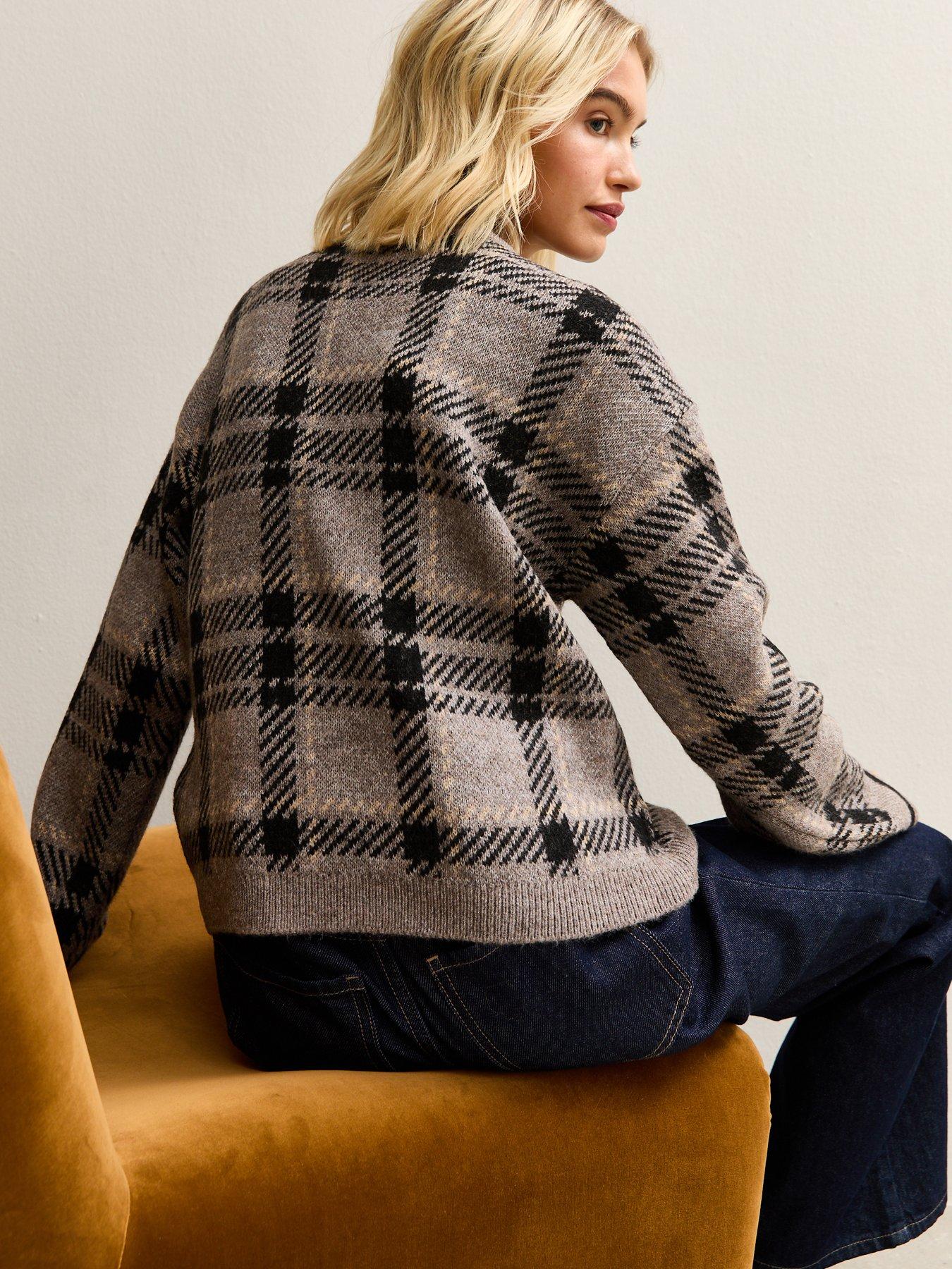  image of new-look-check-v-neck-jumper-brown