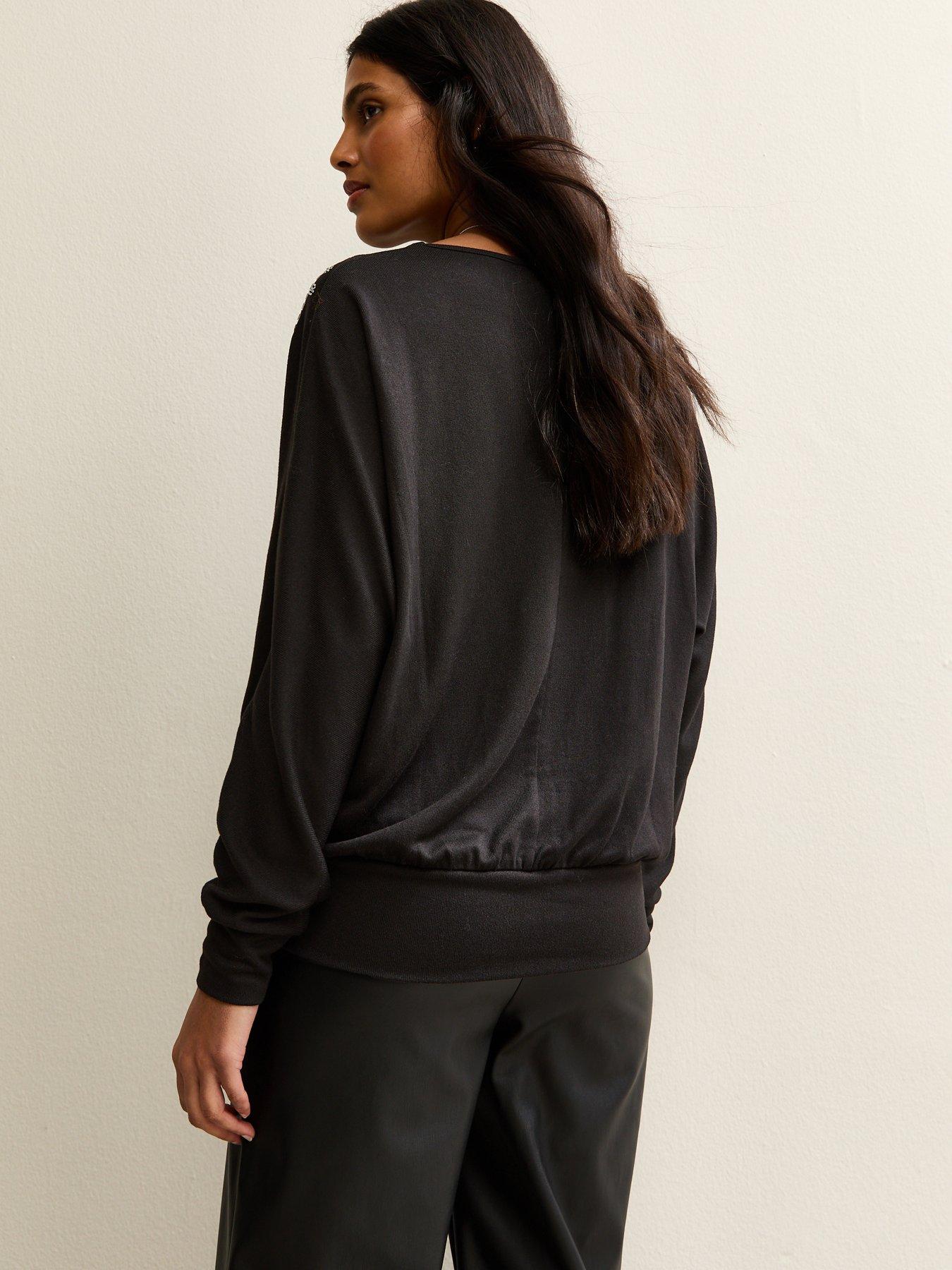 stillFront image of new-look-soft-touch-embellished-batwing-sleeve-top-black