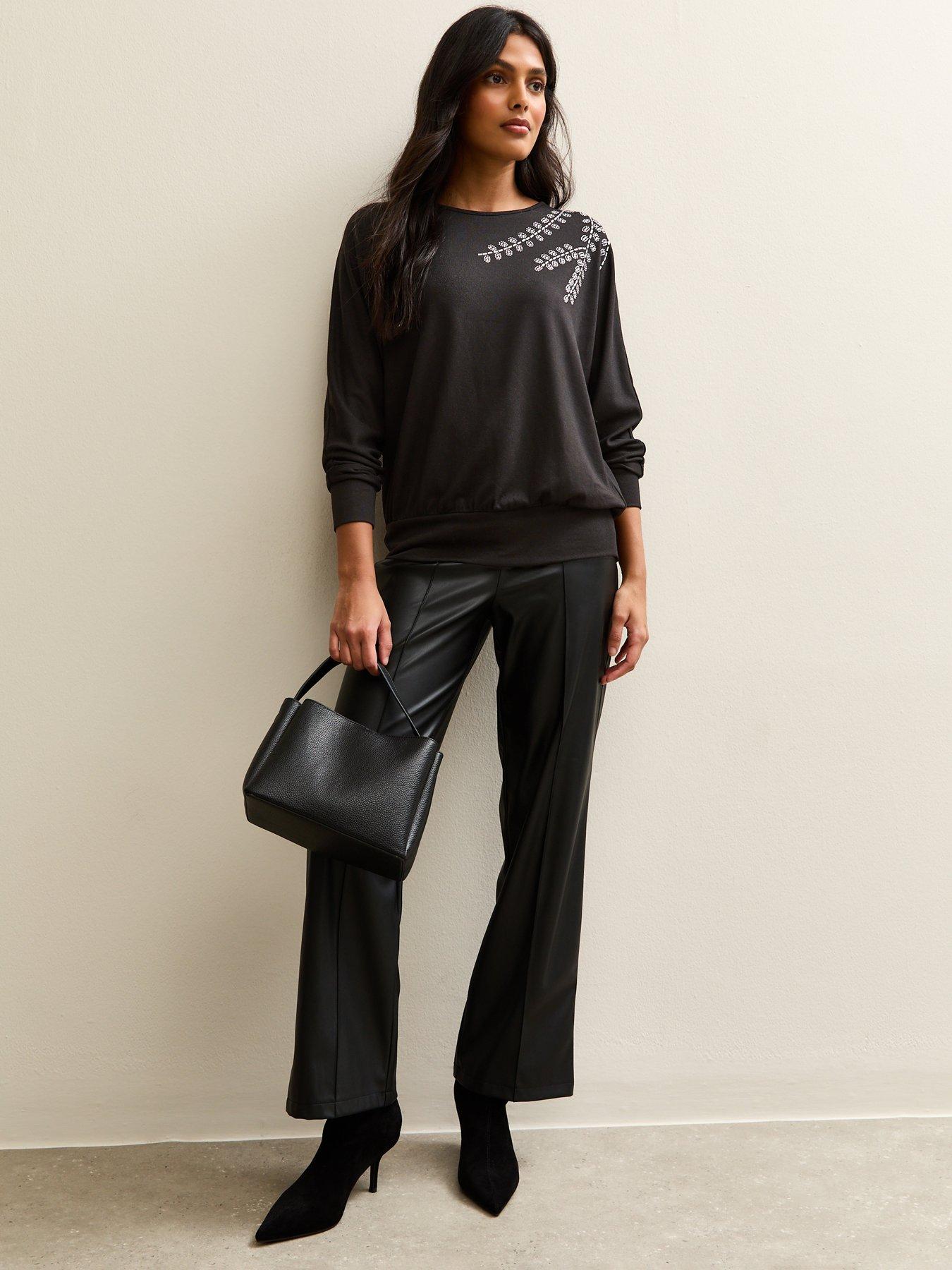  image of new-look-soft-touch-embellished-batwing-sleeve-top-black