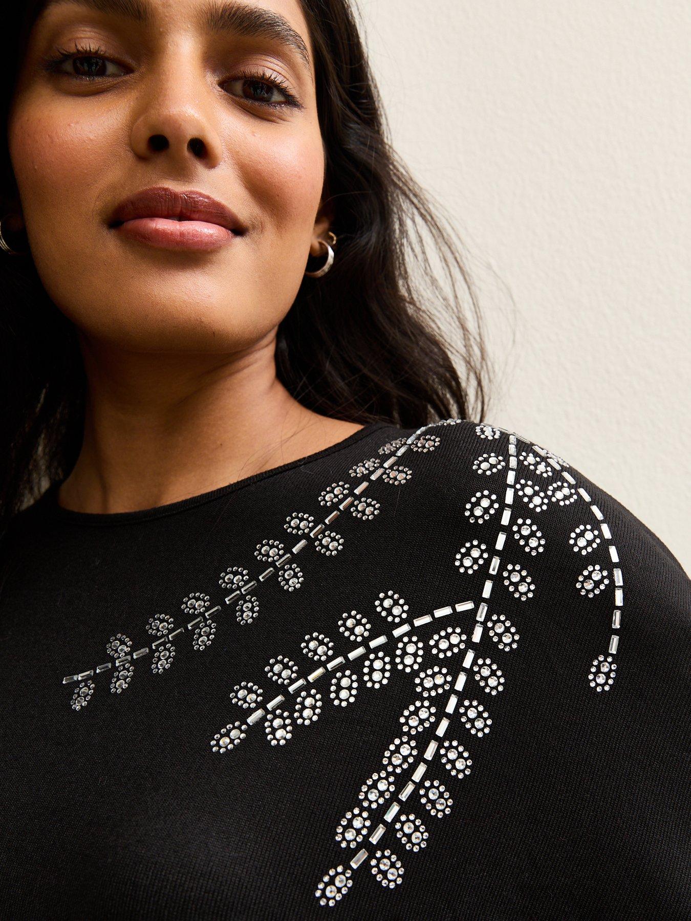  image of new-look-soft-touch-embellished-batwing-sleeve-top-black