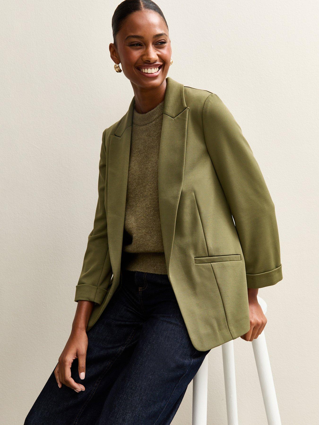 Image 1 of 4 of New Look Dark Khaki Ponte Jersey Blazer