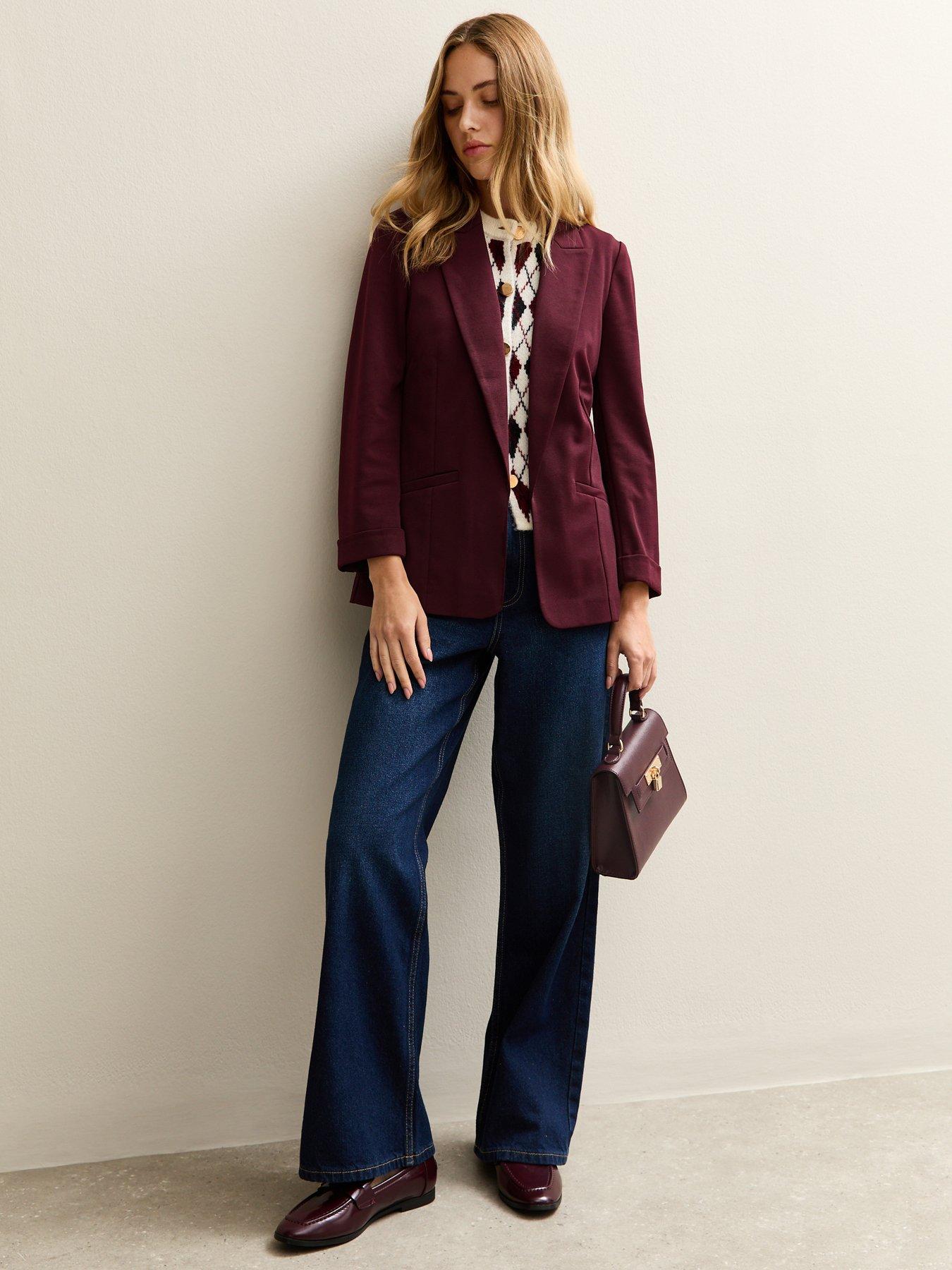  image of new-look-ponte-jersey-blazer-burgundy