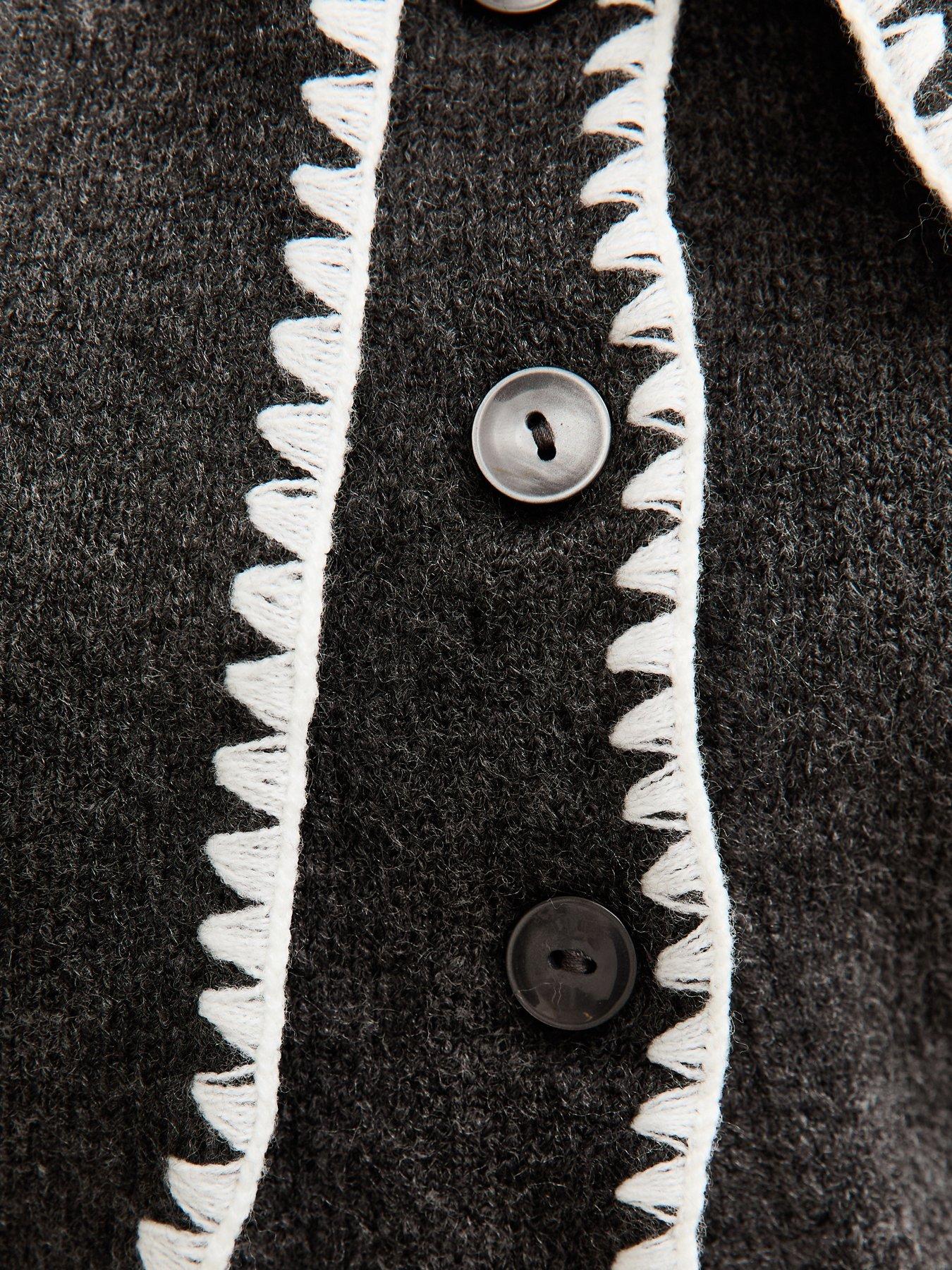  image of new-look-blanket-stitch-neck-tie-cardigan-grey