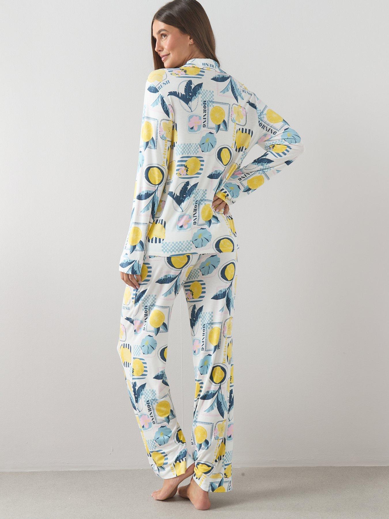 Image 2 of 7 of The Very Collection Lemon Print Jersey Revere Pyjama Set