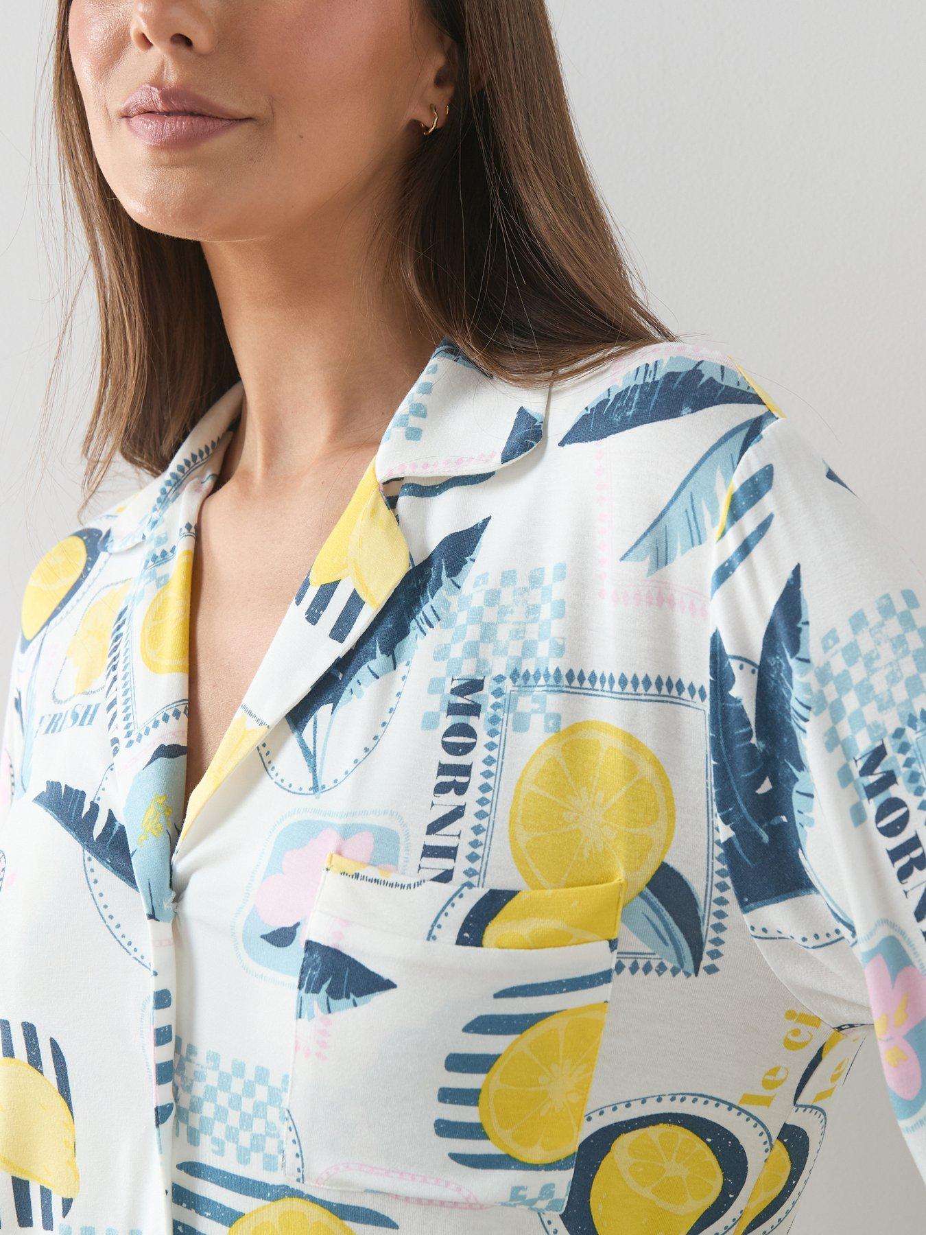 Image 5 of 7 of The Very Collection Lemon Print Jersey Revere Pyjama Set