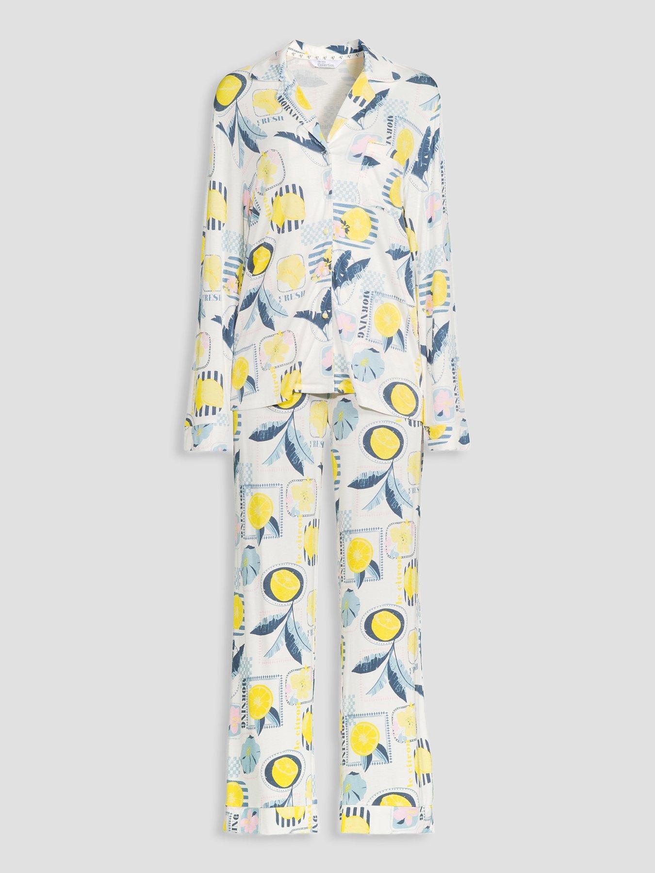 Image 7 of 7 of The Very Collection Lemon Print Jersey Revere Pyjama Set