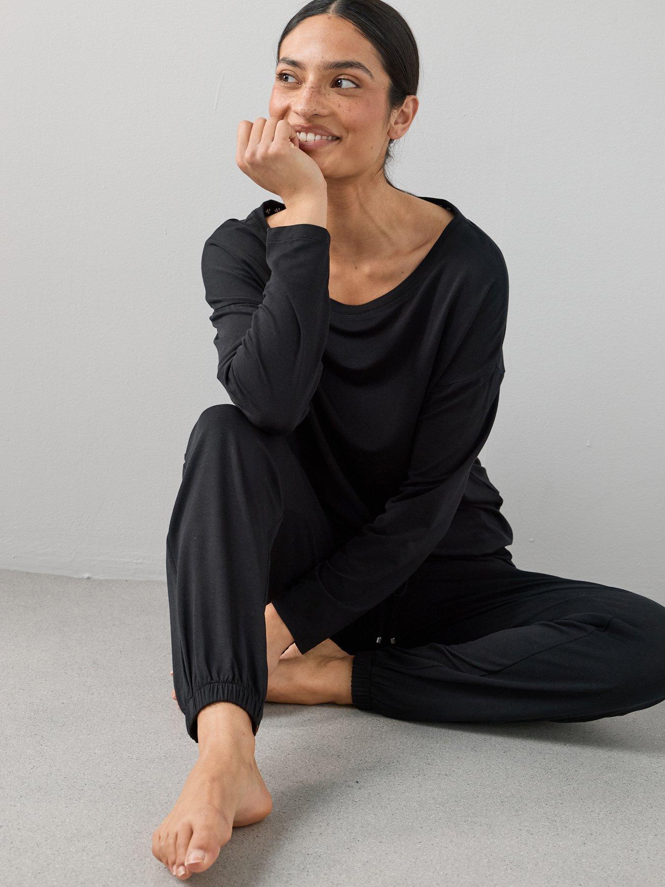The Very Collection Slouchy Tie Front Top And Jogger Pyjama Set - Black