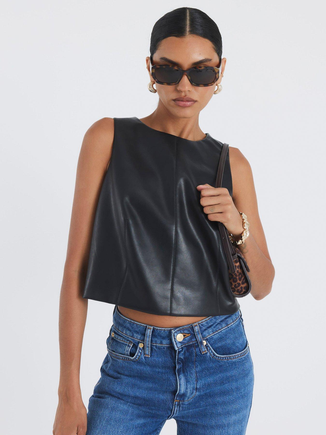 River Island Sleeveless Shell Faux Leather Top - Black