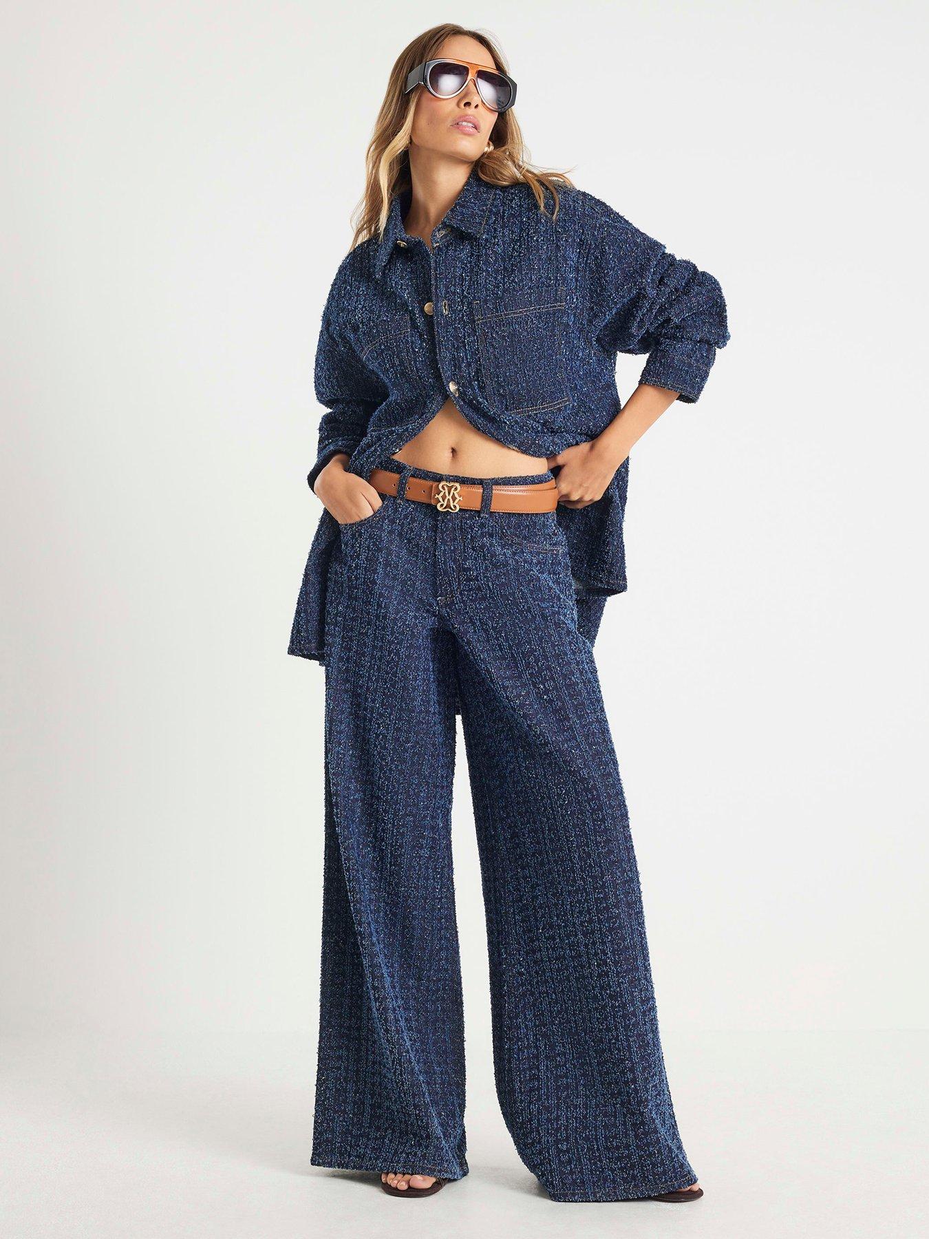 River Island High Rise Boucle Baggy Wide Mike - Blue