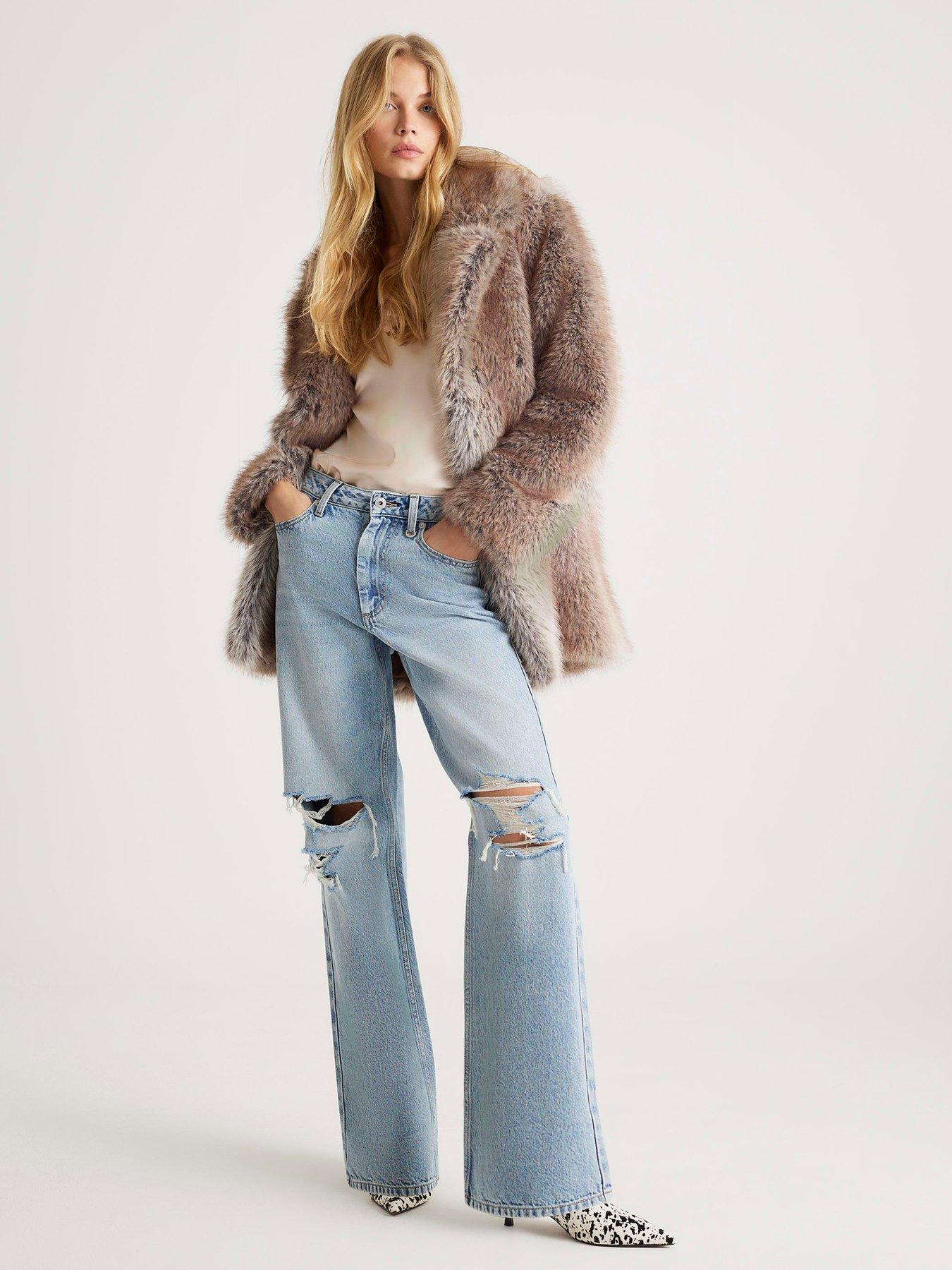  image of river-island-mid-length-faux-fur-coat-brown